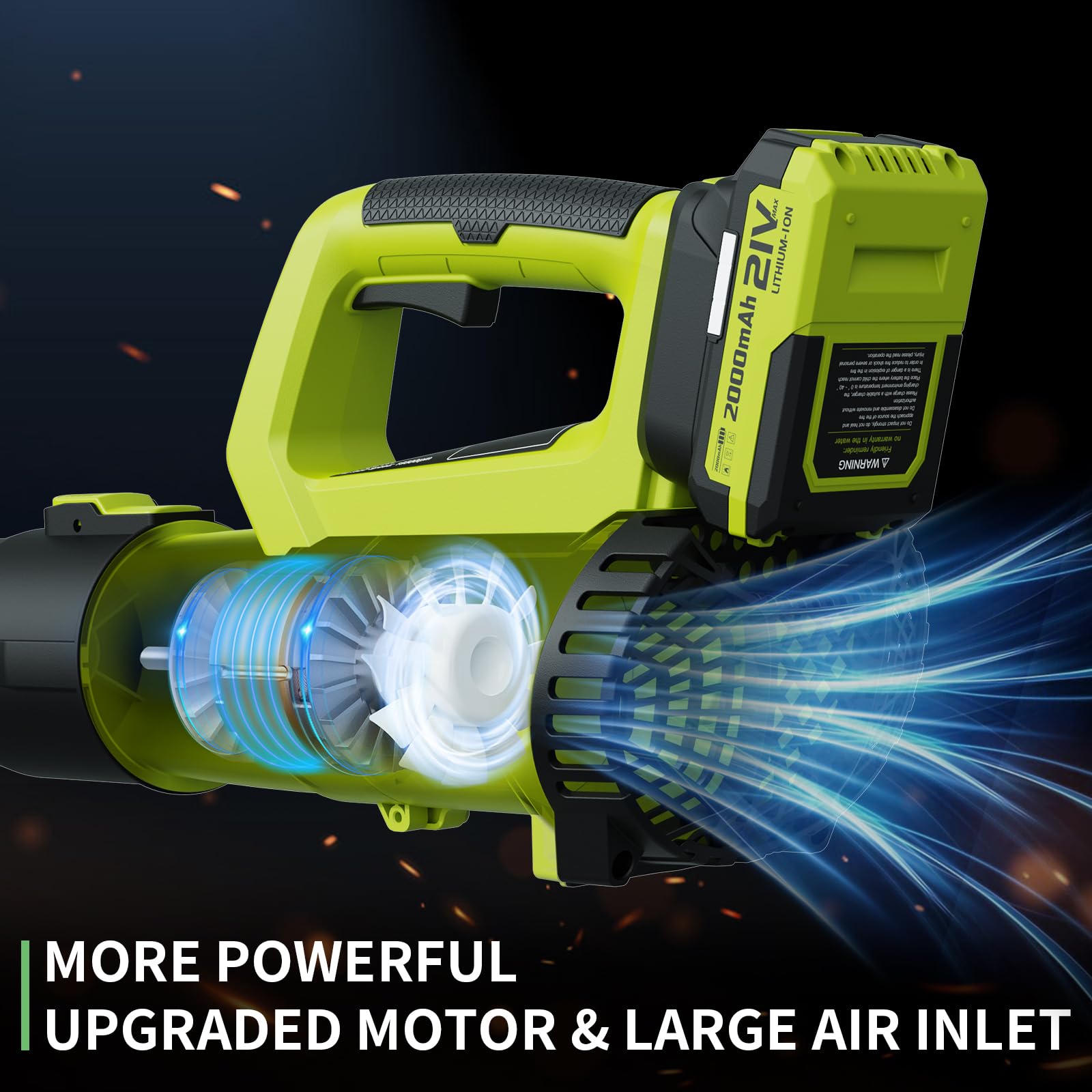 Leaf Blower, 21V Cordless Electric Blower with 2 2.0Ah Batteries and 1 Hour Fast Charger, Lightweight Leaf Blower for Patio Cleaning, Lawn Care, Blowing Fallen Leaves and Dust, etc.
