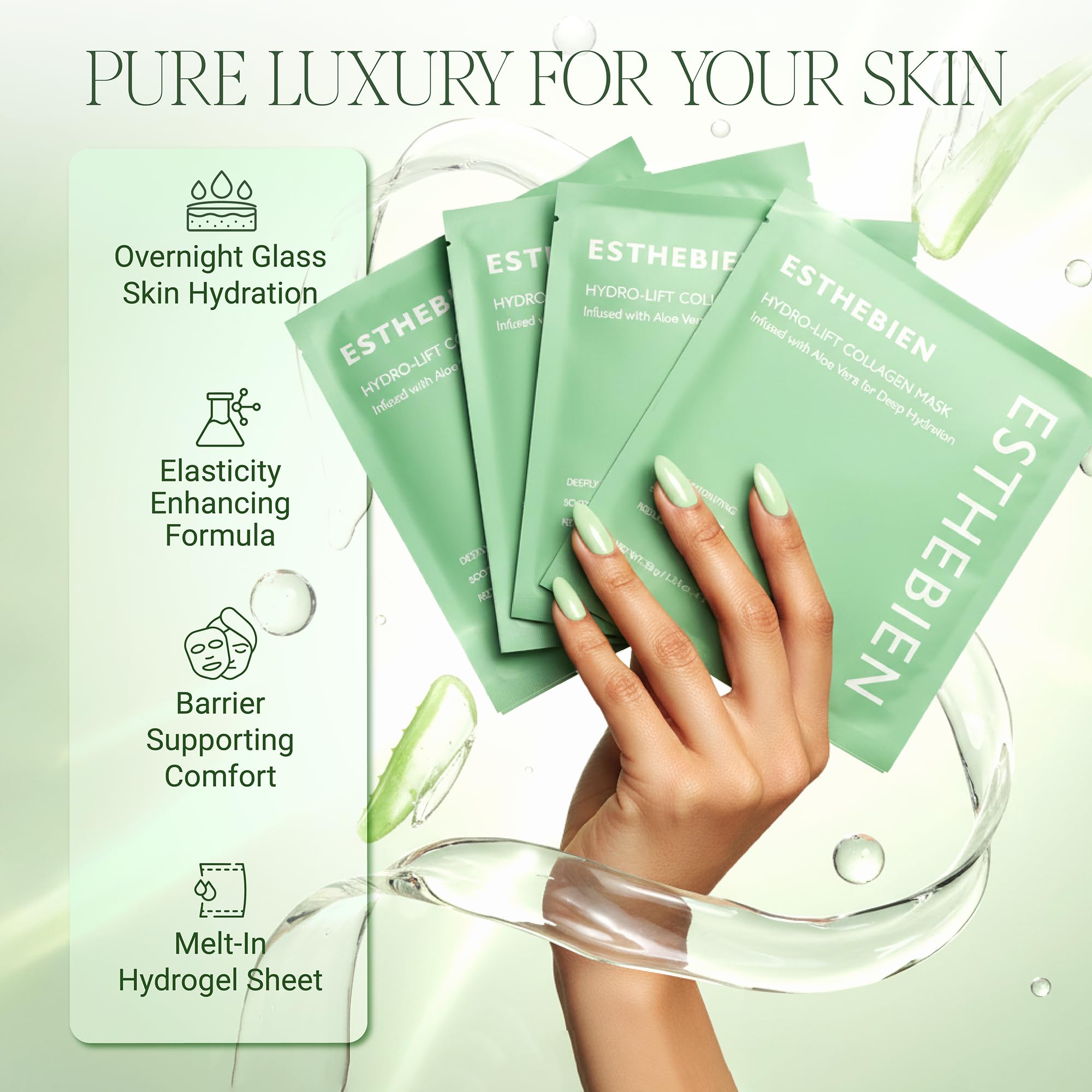 ESTHEBIEN Hydrogel Collagen Face Mask – Deep Hydration Sheet Mask with Aloe Vera, Firming & Anti-Wrinkle Korean Skincare, Spa-Grade Hydrogel Mask for Dry Skin, 4 Pack