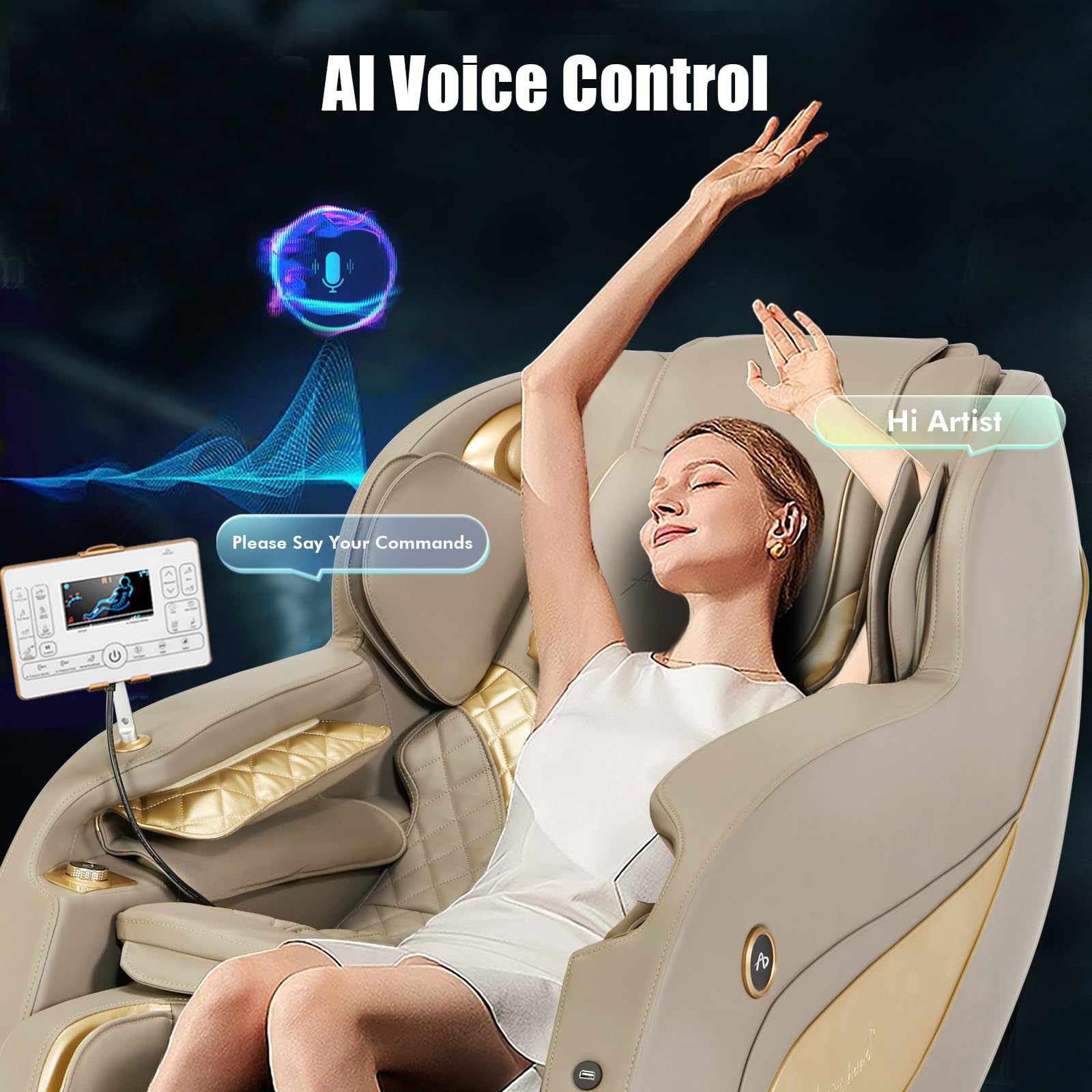 Artist hand Massage Chair Full Body, SL Track Zero Gravity Massage Chair Recliner with 12 Modes, Bluetooth, Body Scan, Foot Roller & Airbags Massage, AI Voice Control (Khaki)