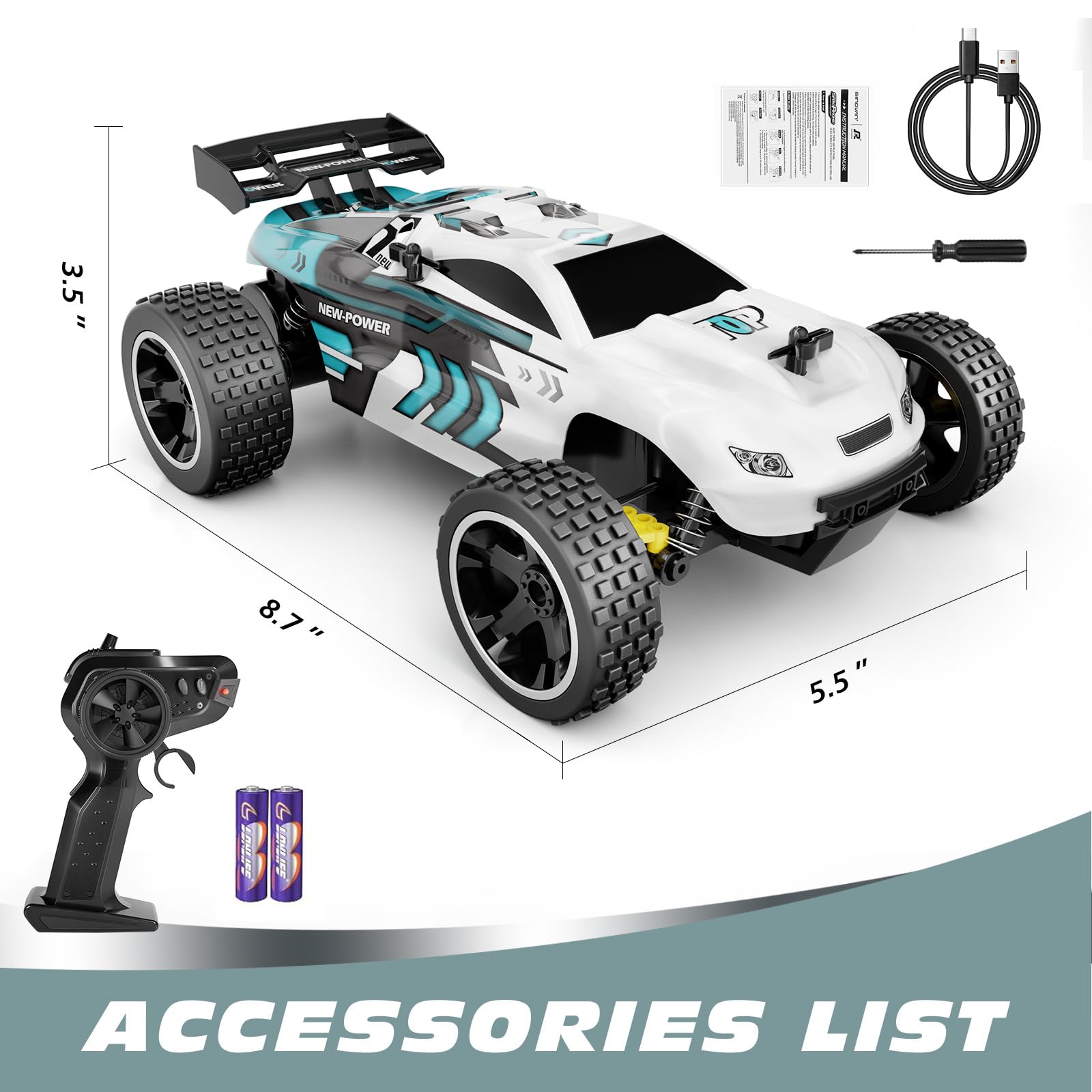 Tecnock RC Cars Remote Control Car for Kids, 1:18 Scale 20 KM/H 2WD Offroad Buggy, 2.4GHz RC Racing Car with 50-Min Playtime, Toys Gifts for Boys & Girls