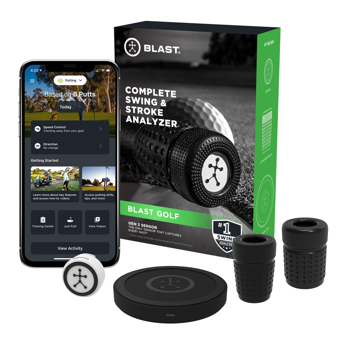 Blast Golf Swing & Stroke Analyzer - Lower Your Scores from tee to Green - Real-time Feedback, Swing Metrics, Video Capture Highlights, Track Performance (gen3 Sensor)