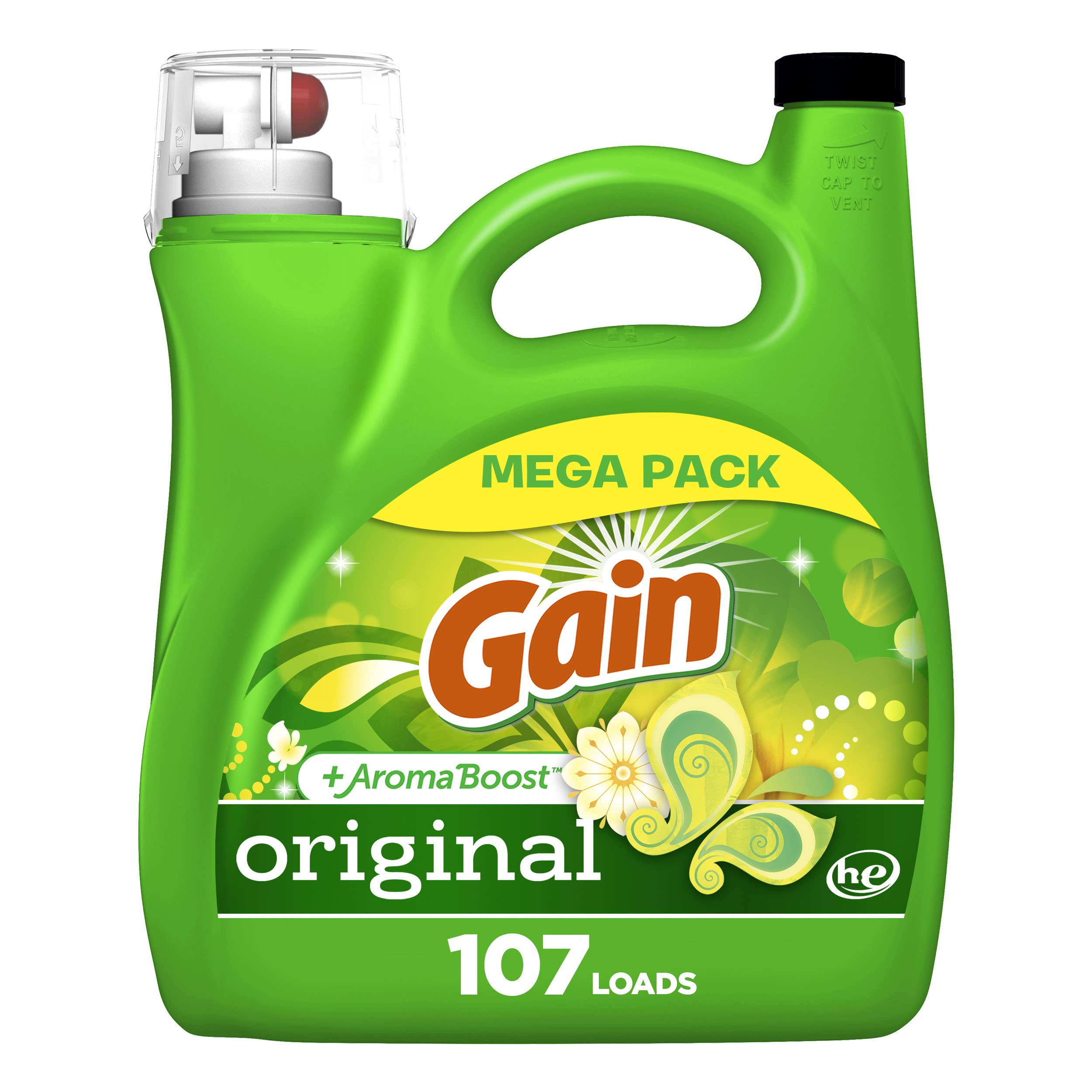 Gain + Aroma Boost Laundry Detergent Liquid, Original Scent, 107 Loads, 154 fl oz, HE Compatible Laundry Soap with Febreze and Oxi, Gain Laundry Detergent, Liquid Laundry Detergent