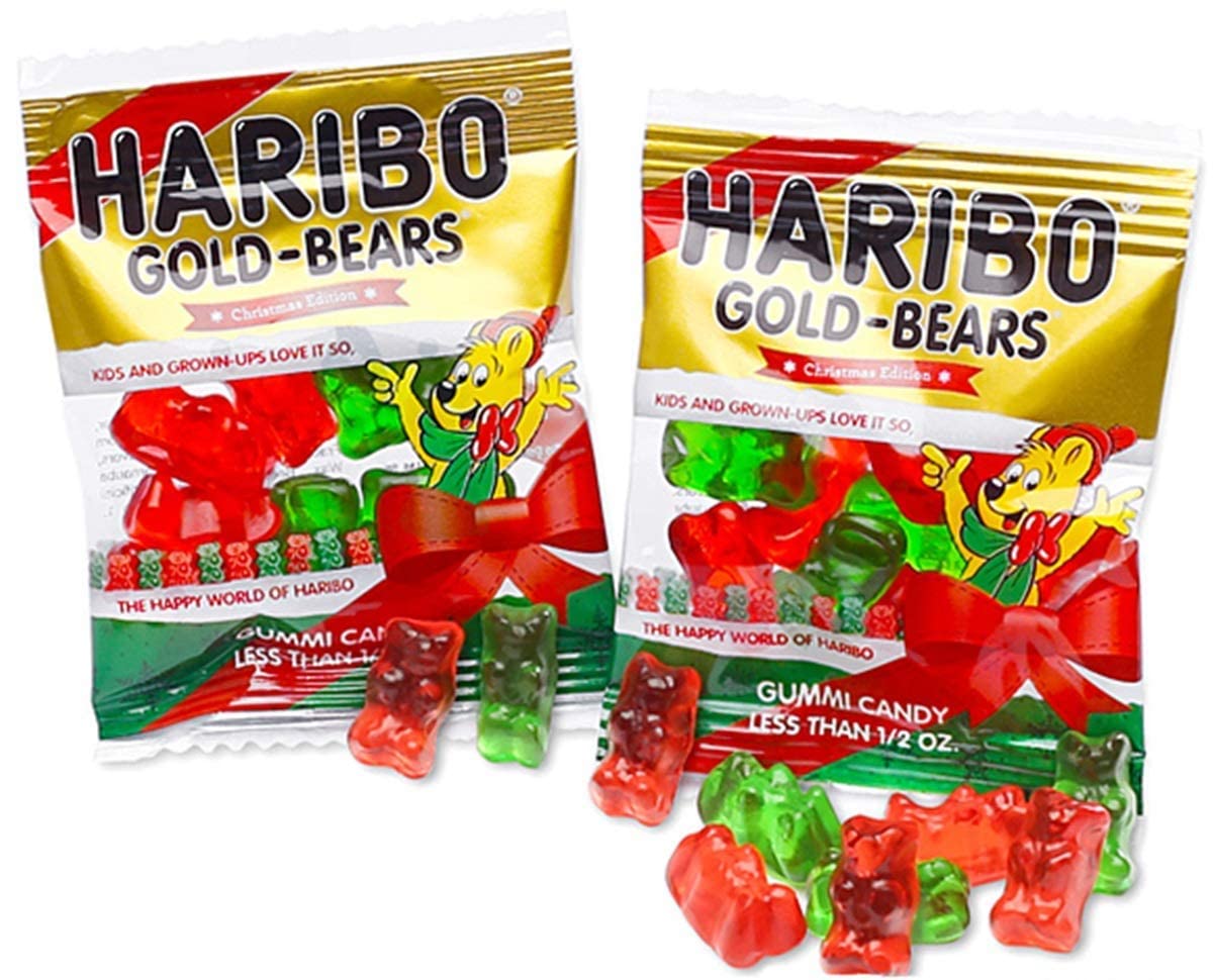 Haribo Gold-Bears Christmas Edition Gummi Candy Mini Packages, 9.5 oz Total Bag Weight, Pack of 3