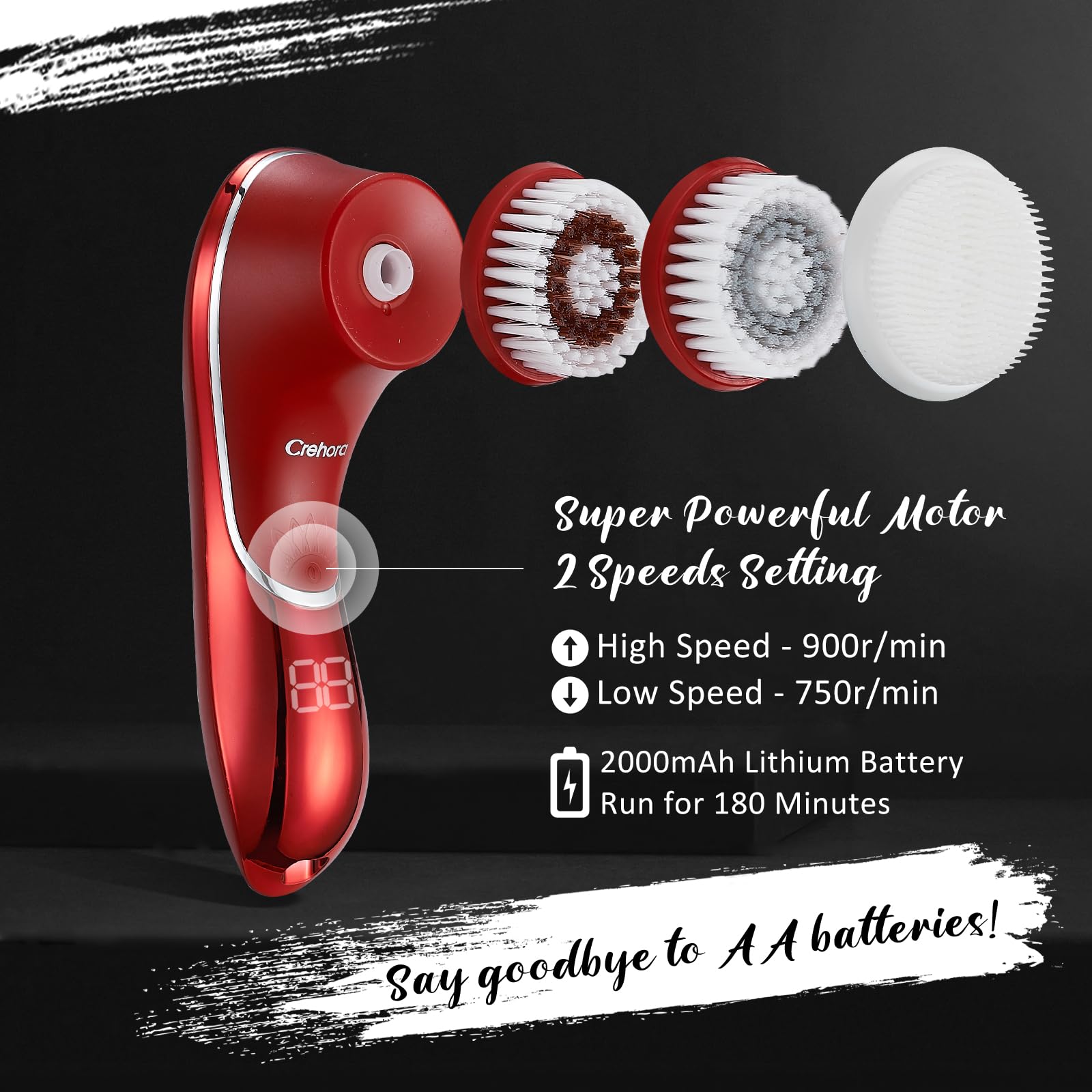 Facial Cleansing Brush, Electric Face Scrubber, Facial Cleansing Brush Rechargeable IPX-7 Waterproof Rotating Face Scrubber for Exfoliating, Massaging and Deep Cleansing with 4 Brush Heads