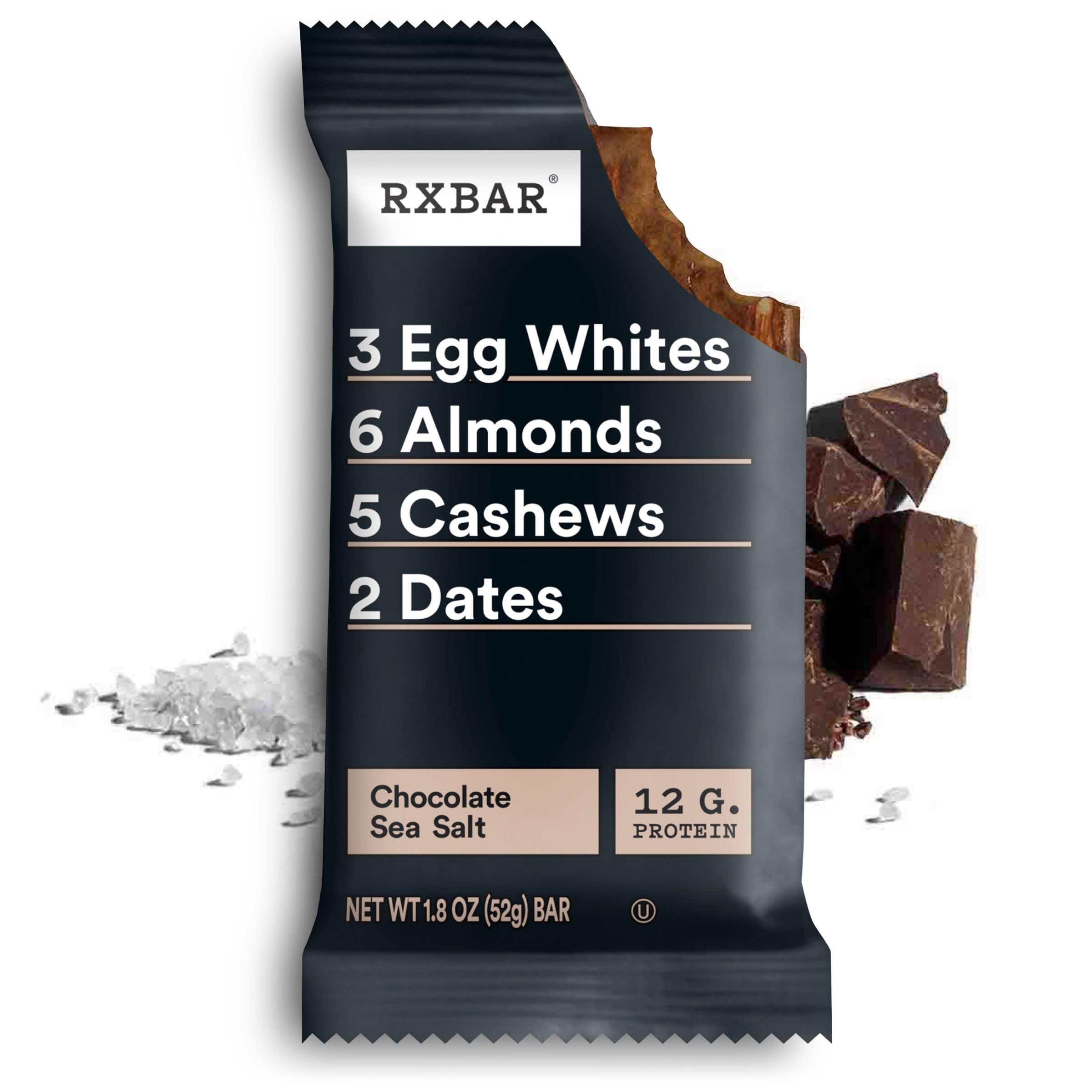 RXBAR Protein Bars, Protein Snack, Snack Bars, Chocolate Sea Salt, 22oz Box (12 Bars)