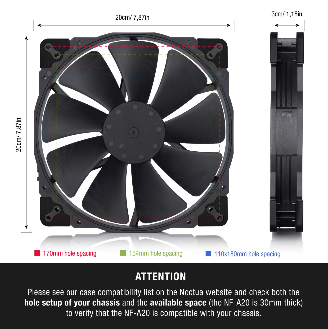 Noctua NF-A20 PWM chromax.Black.swap, Premium Quiet Fan, 4-Pin (200x30mm, Black) For Desktop