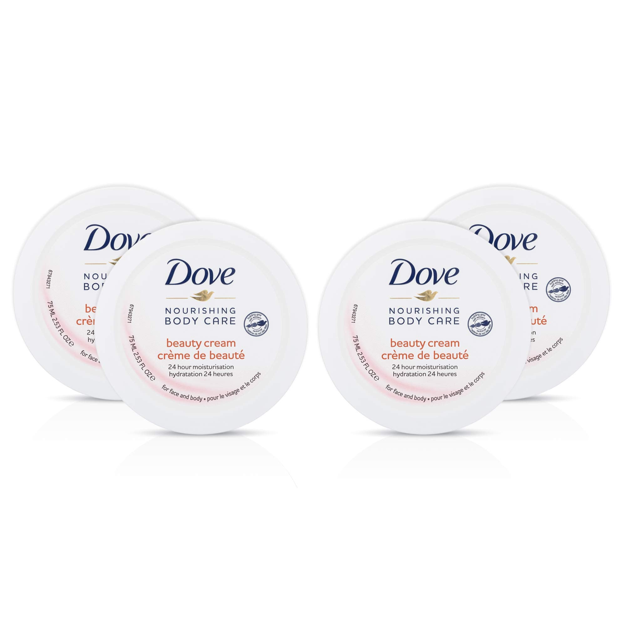 Dove Nourishing Body Care, Face, Hand, and Body Beauty Cream for Normal to Dry Skin Lotion for Women with 24-Hour Moisturization, 4-Pack, 2.53 Oz Each Jar