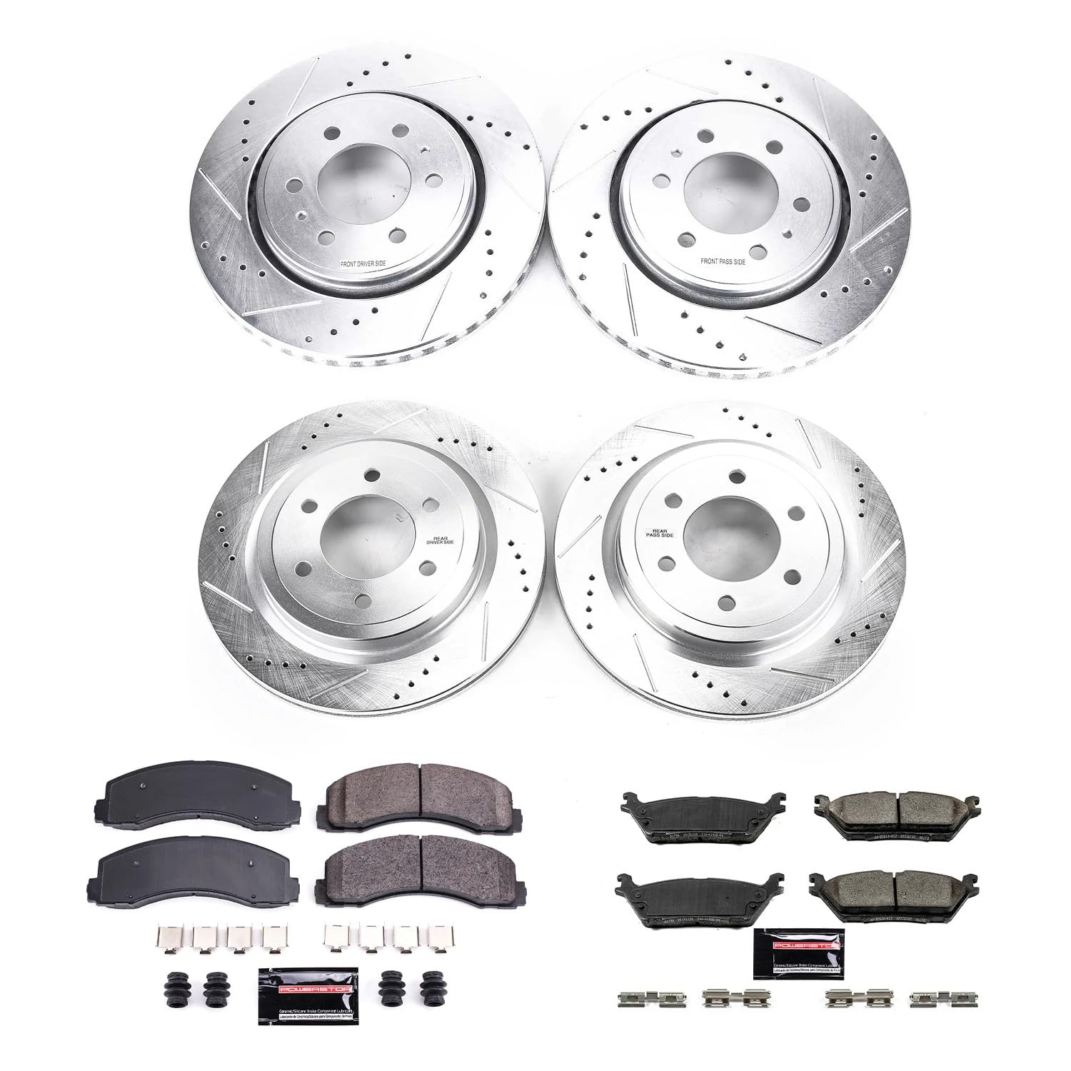 Power Stop K8026 Front and Rear Brake Kit For 2018-2021 Ford Expedition | 2018-2020 Ford F-150 | 2018-2021 Lincoln Navigator Z23 Carbon Fiber Brake Pads with Drilled and Slotted Brake Rotors