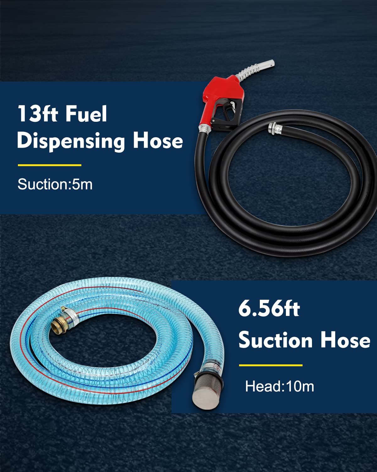 FAHKNS Electric Diesel Fuel Transfer Pump Automatic 12V DC 155W 45L/min W/Meter, With Fuel Dispensing and Suction Hose,Dispenser Nozzle,Fuel Flow Meter