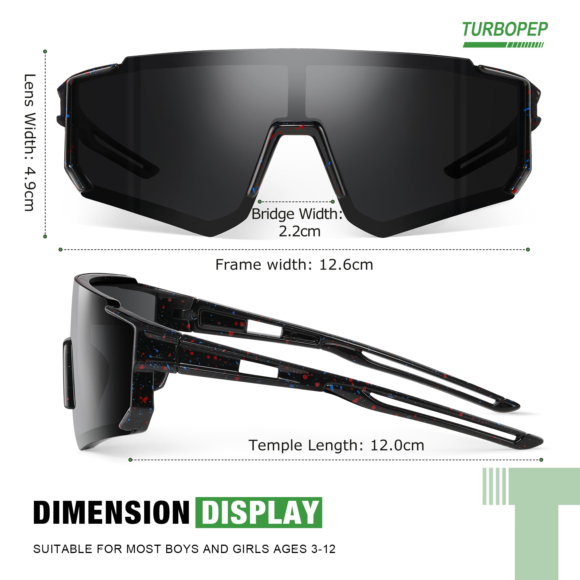 TURBOPEP 3Pack Kids Polarized Sunglasses - Youth Baseball Sunglasses for Boys Girls Age 3-12 Sports UV Protection Goggles