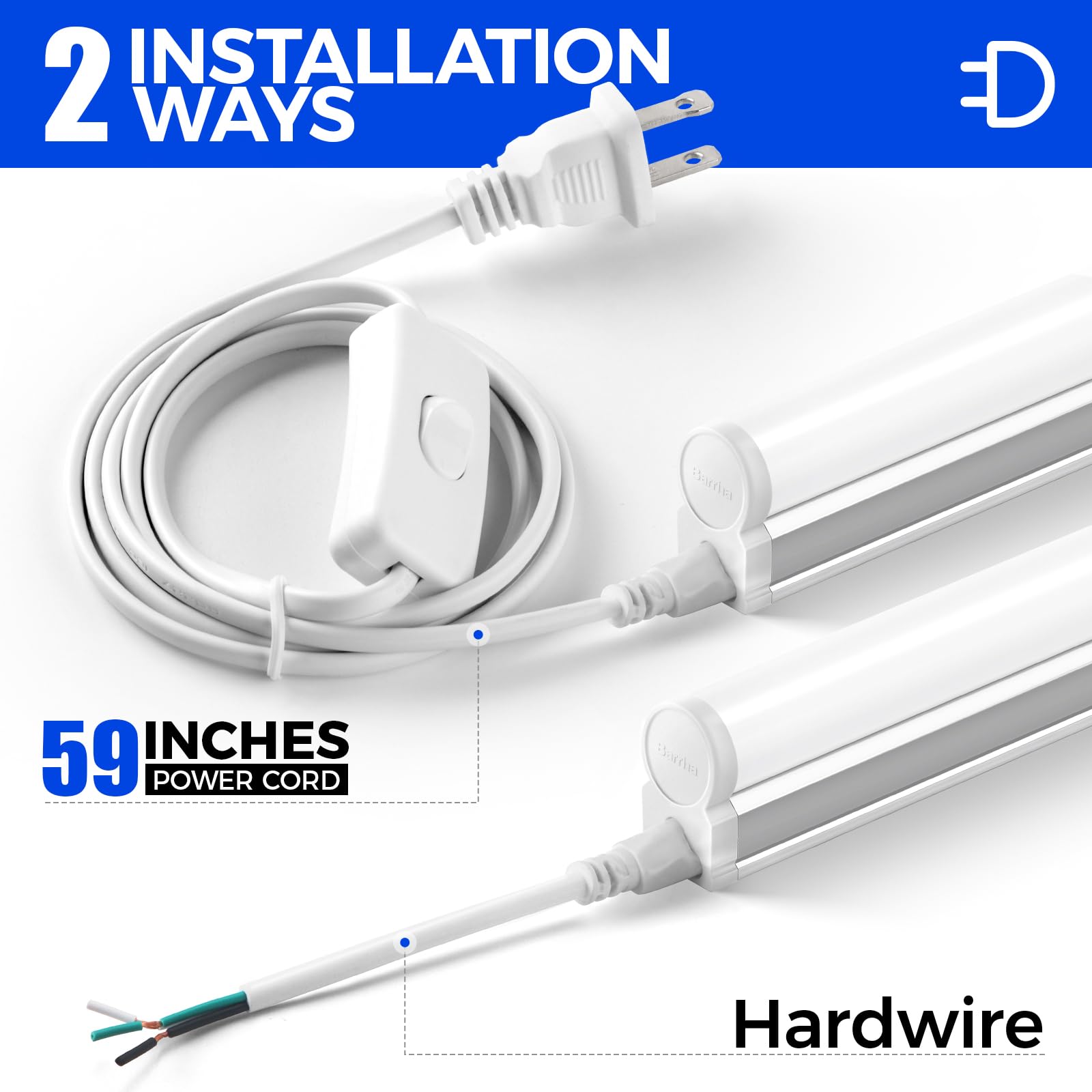 Barrina LED T5 Integrated Single Fixture, 4FT, 2200lm, 6500K (Super Bright White), 20W, Utility Shop Light, Ceiling and Under Cabinet Light, Garage Light with Built-in ON/Off Switch