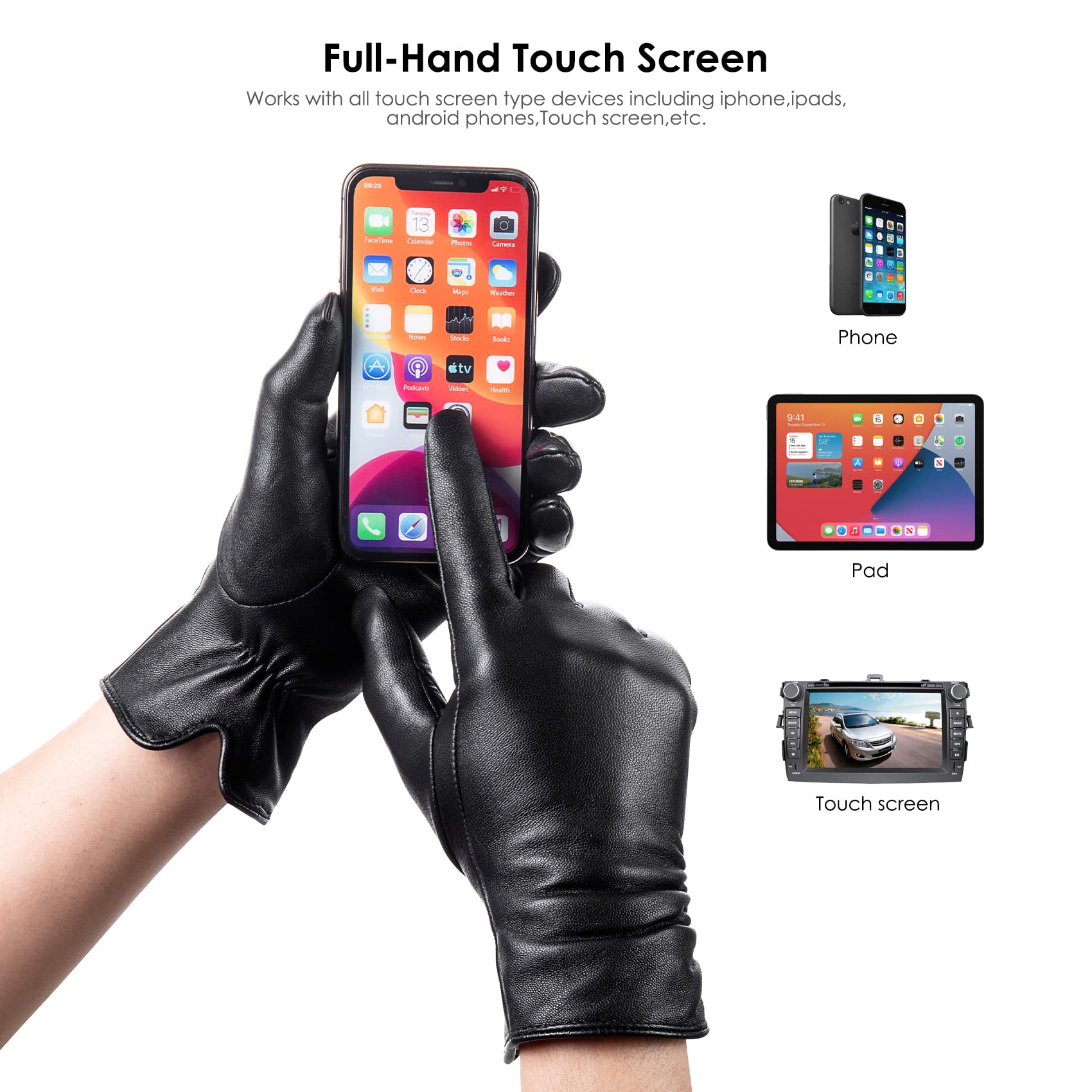 Womens Winter Leather Touchscreen Texting Warm Driving Lambskin Pure Genuine leather Gloves