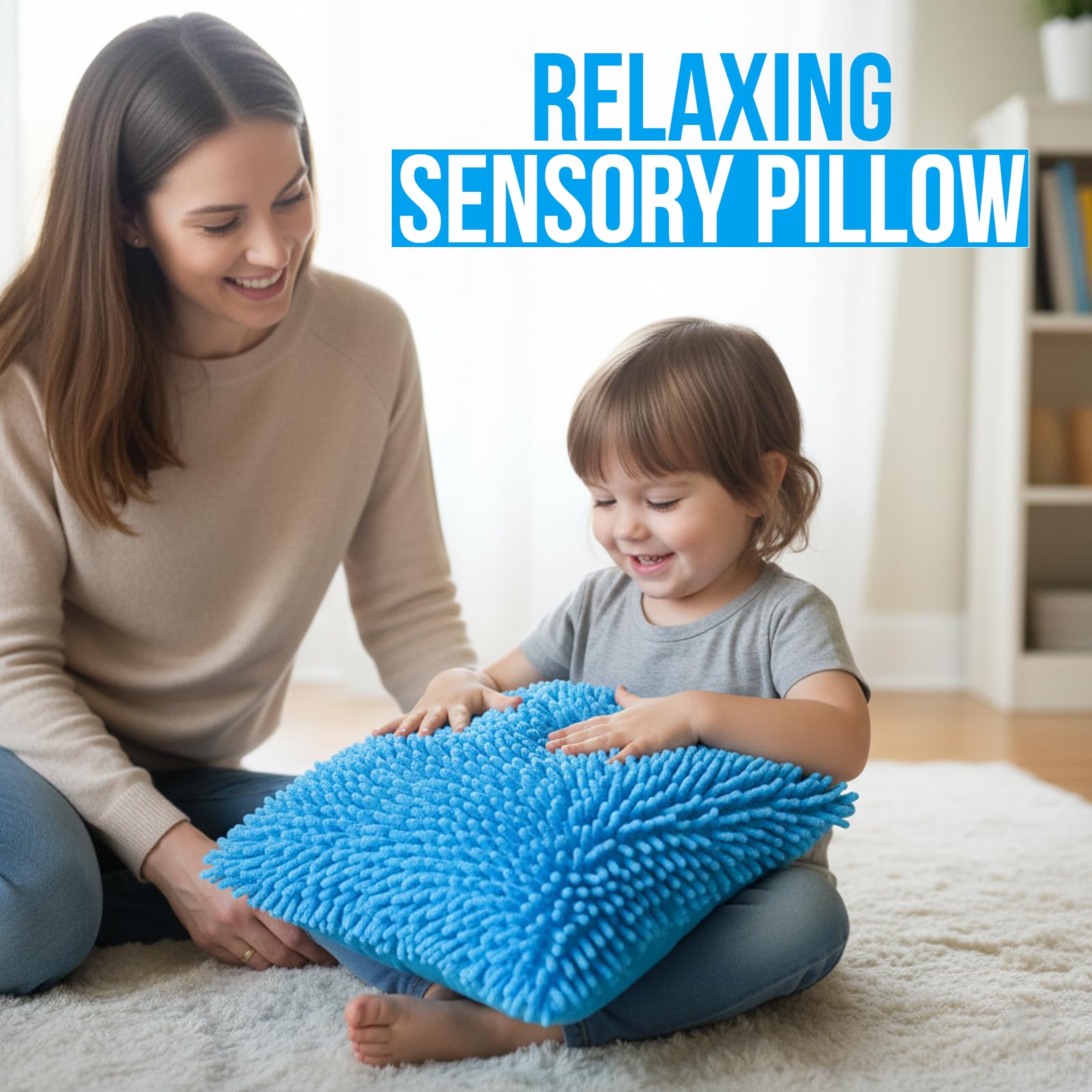 Vibrating Sensory Pillow for Kids – 12x12 Soft Calming Pillow for Sensory Rooms, Special Needs & Autism-Friendly Spaces – Textured Minky & Sequin Sensory Toy