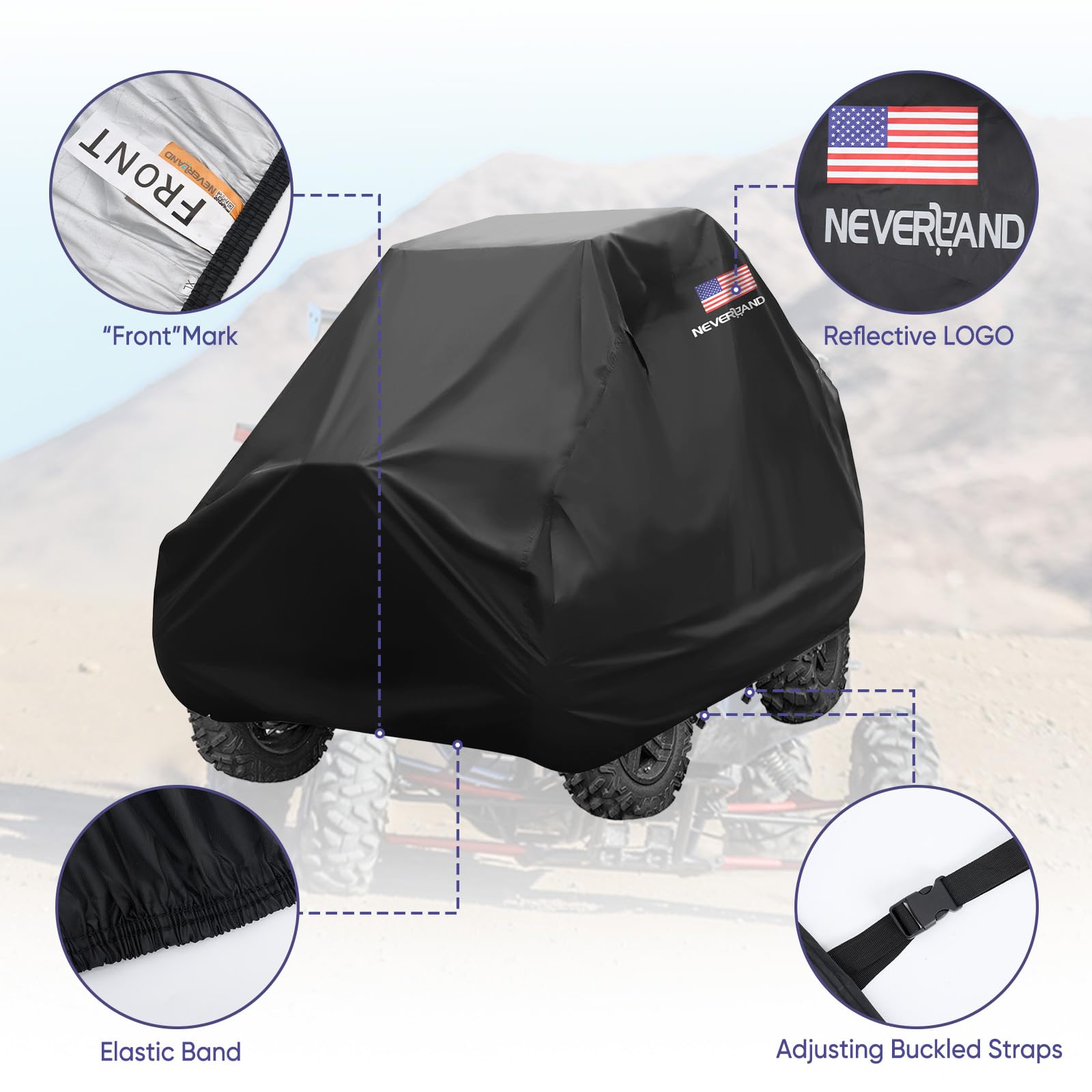 NEVERLAND UTV Covers, Side by Side Cover Waterproof 300D Heavy Duty Outdoor Utv Cover with American Flag Compatible with Honda Pioneer Polaris Ranger Protection 114.17"x 59.06"x 74.80"(290x150x190 cm)