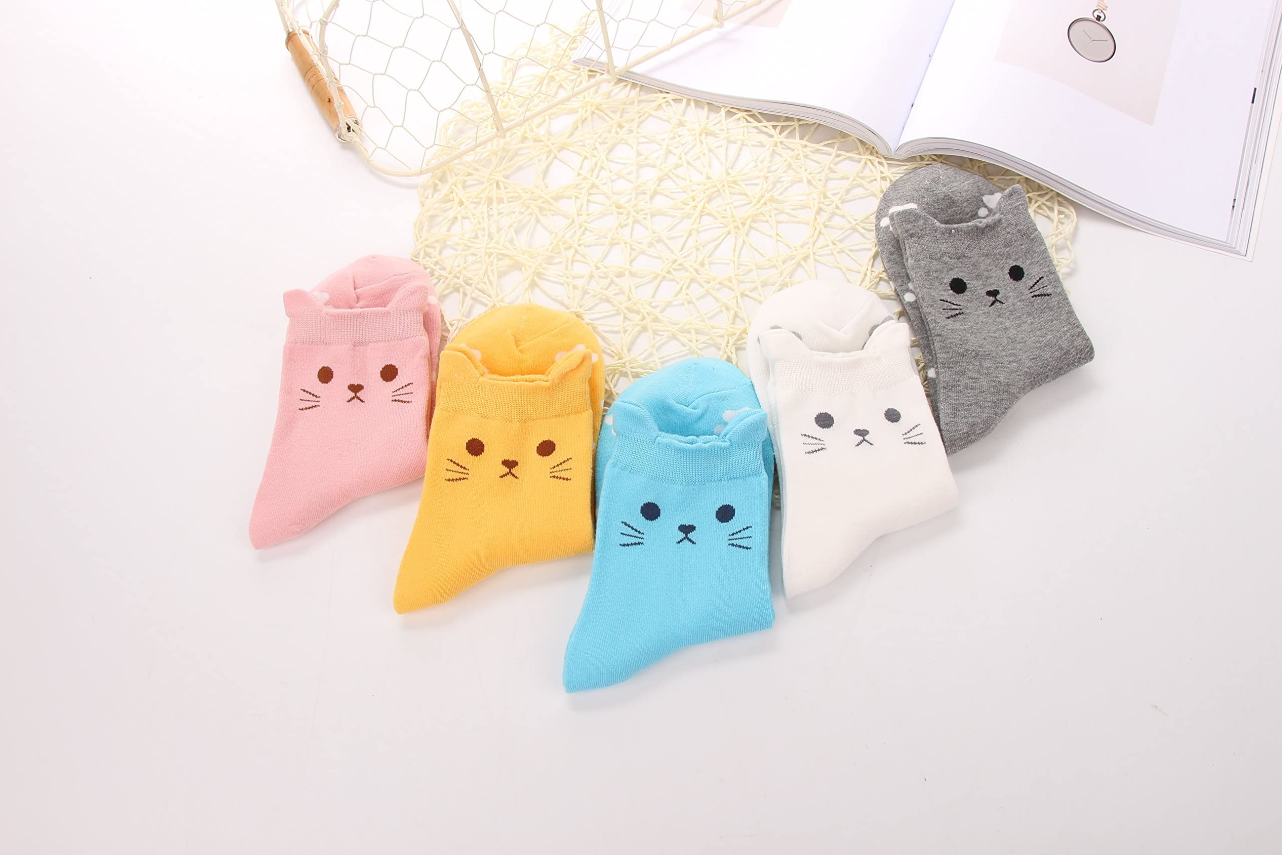 Jeasona Women's Cute Cat Socks Cat Gifts for Women Fun Animals Funny Funky Cotton (Cute Cat)