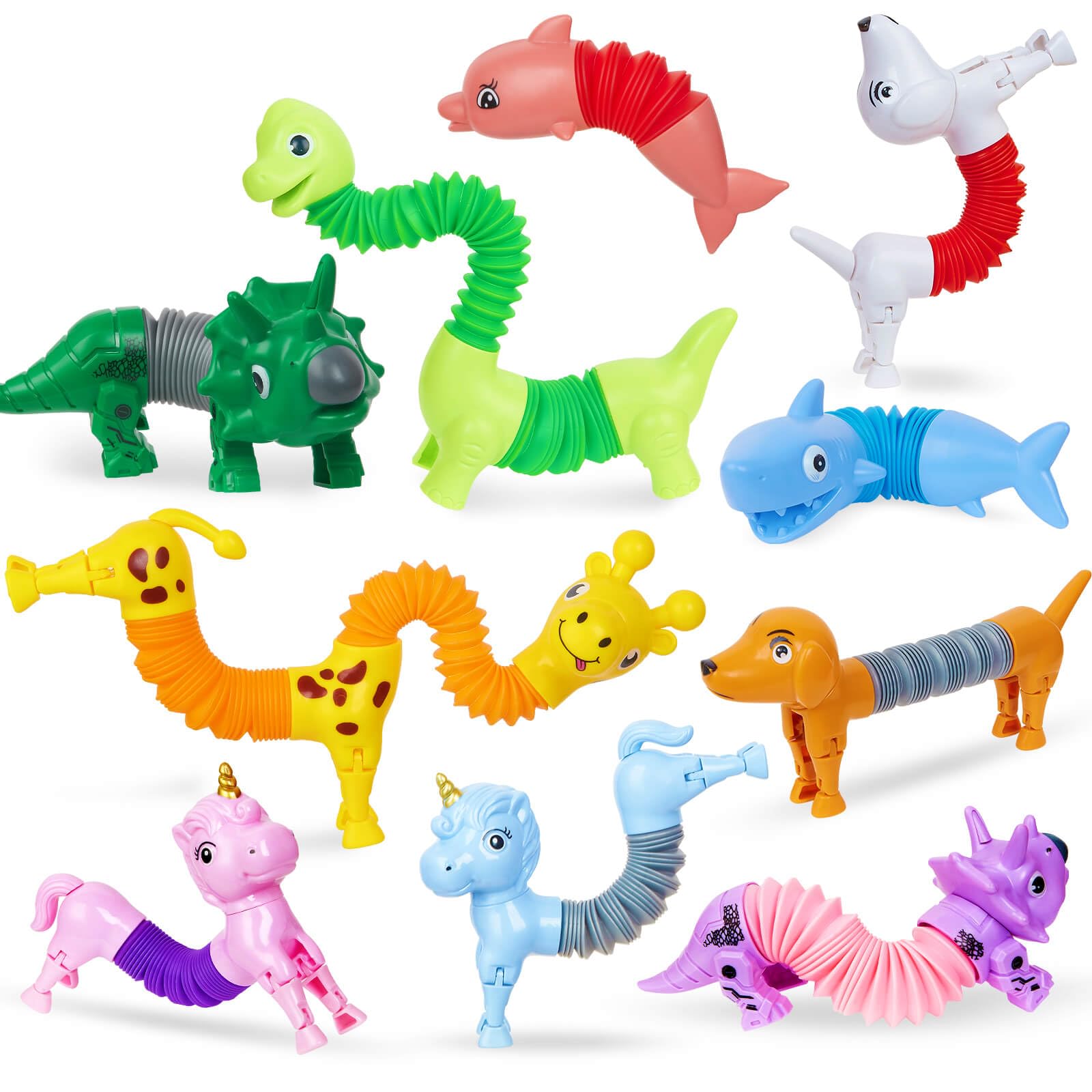 Kabvry Animal Pop Tubes Fidget Toys 10PCS, Sensory Toys for Autism & Stress Relief, Travel Toys for Car and Airplane, Christmas Stocking Stuffers for Kids & Toddlers
