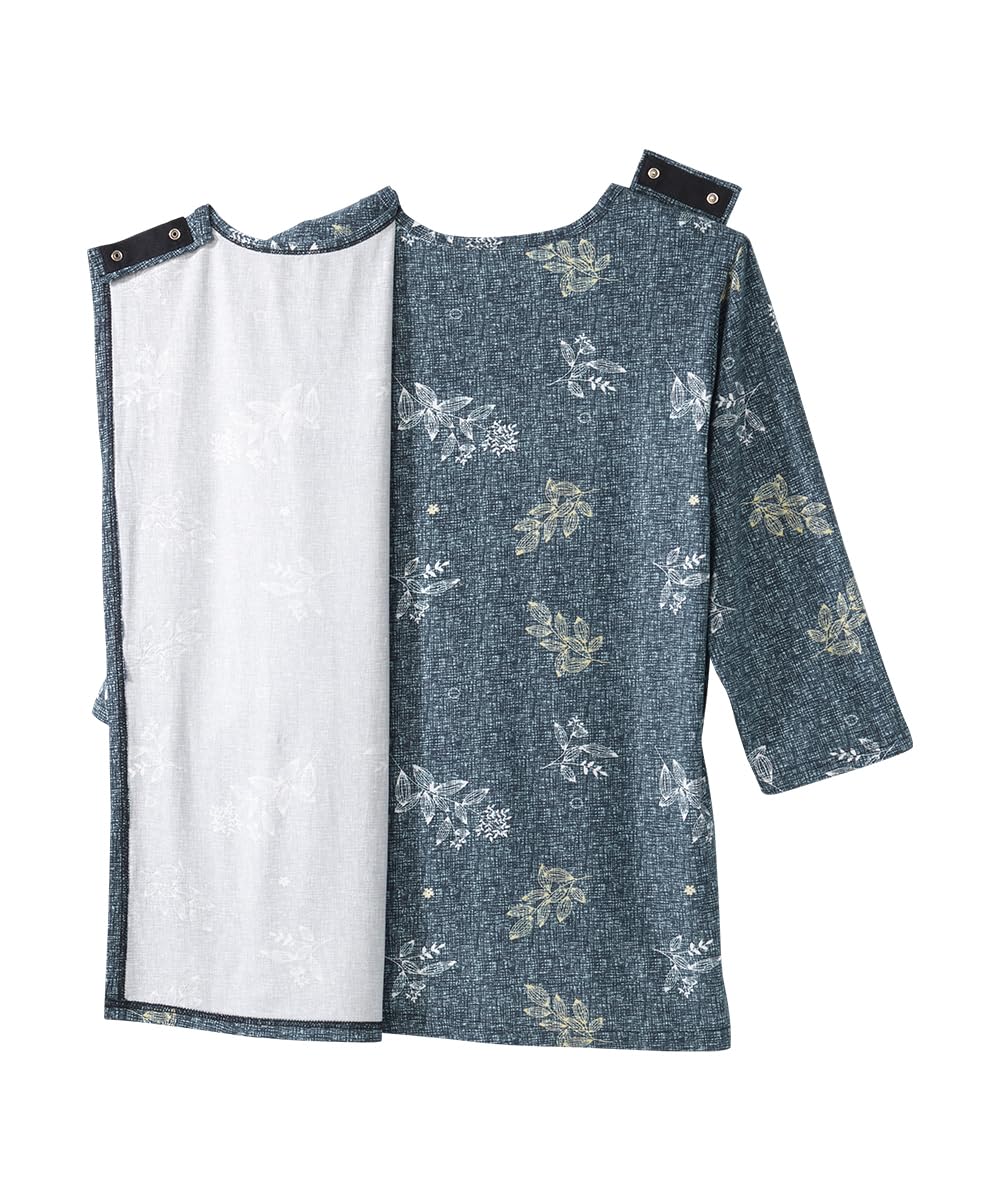 Women’s Open-Back Adaptive Faux Button Top - Leafy Floral 2XL