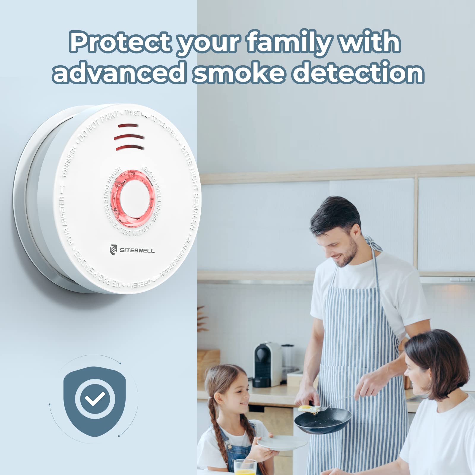 SITERWELL Smoke Detector Fire Alarm with Magnetic Fastening Kit and Built-in Battery, Fire Safety with Photoelectric Technology for Home Bedroom and Babyroom, UL Listed, GS528A, 6 Packs