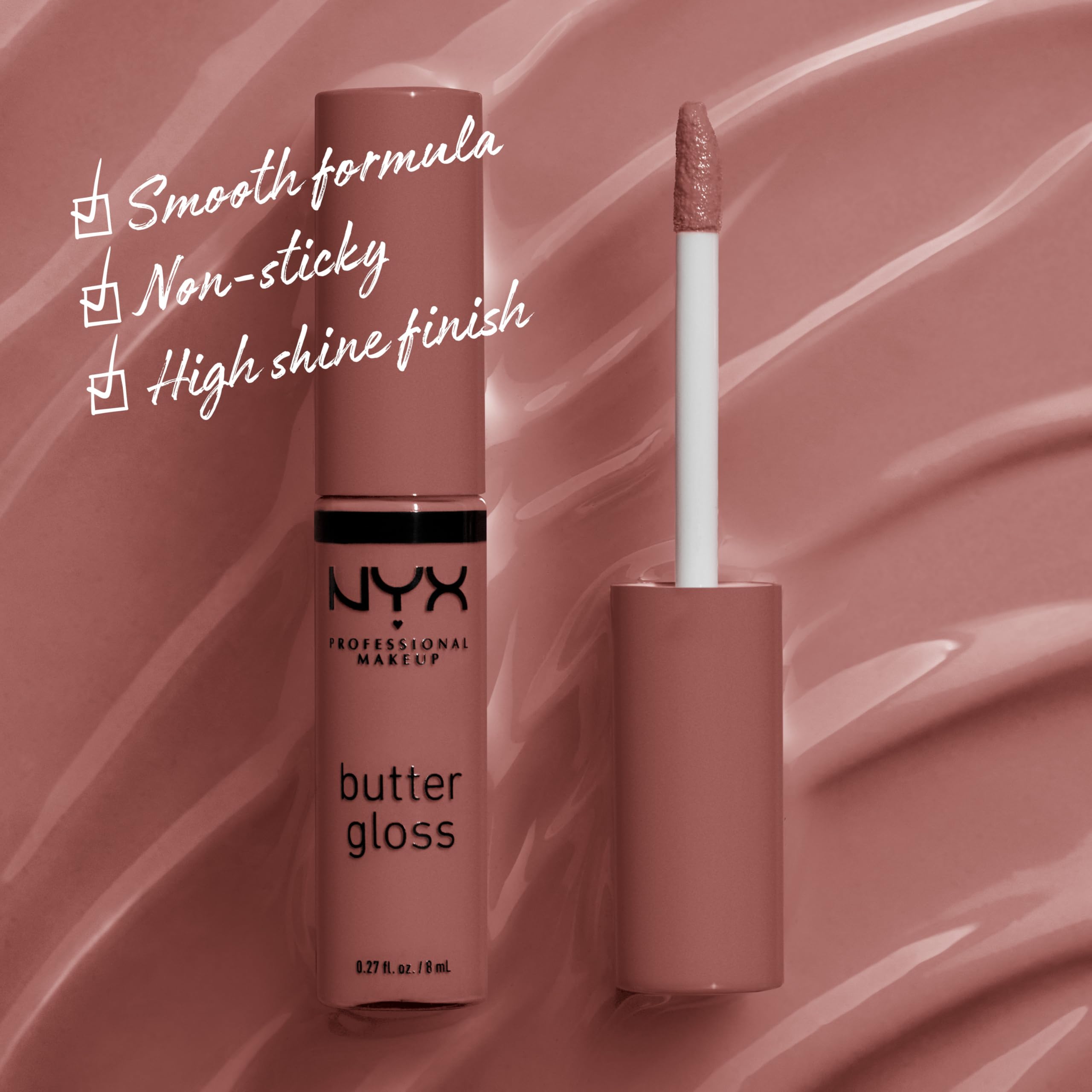 NYX PROFESSIONAL MAKEUP Butter Gloss Brown Sugar, Non-Sticky Lip Gloss - Spiked Toffee (Brown Mauve)