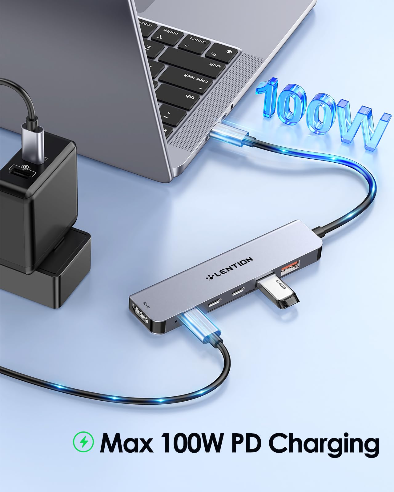 LENTION USB C Hub with 4K@60Hz HDMI, 2 USB C and 2 USB 3.2 Gen2 Transfer Data in 10Gbps Max, 100W Charging, for MacBook Pro, Mac Air, iPhone 15, Windows, More, Stable Driver Adapter (CE37, Space Gray)