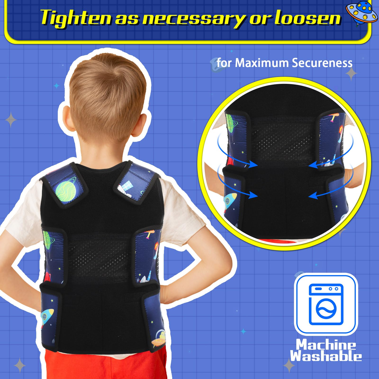 Janmercy Weighted Vest for Kids Ages 4 to 7 and Ages 8+ Boy Girl Adjustable Breathable Compression Vest for Processing Issue(Rocket,Small,Dark Blue)