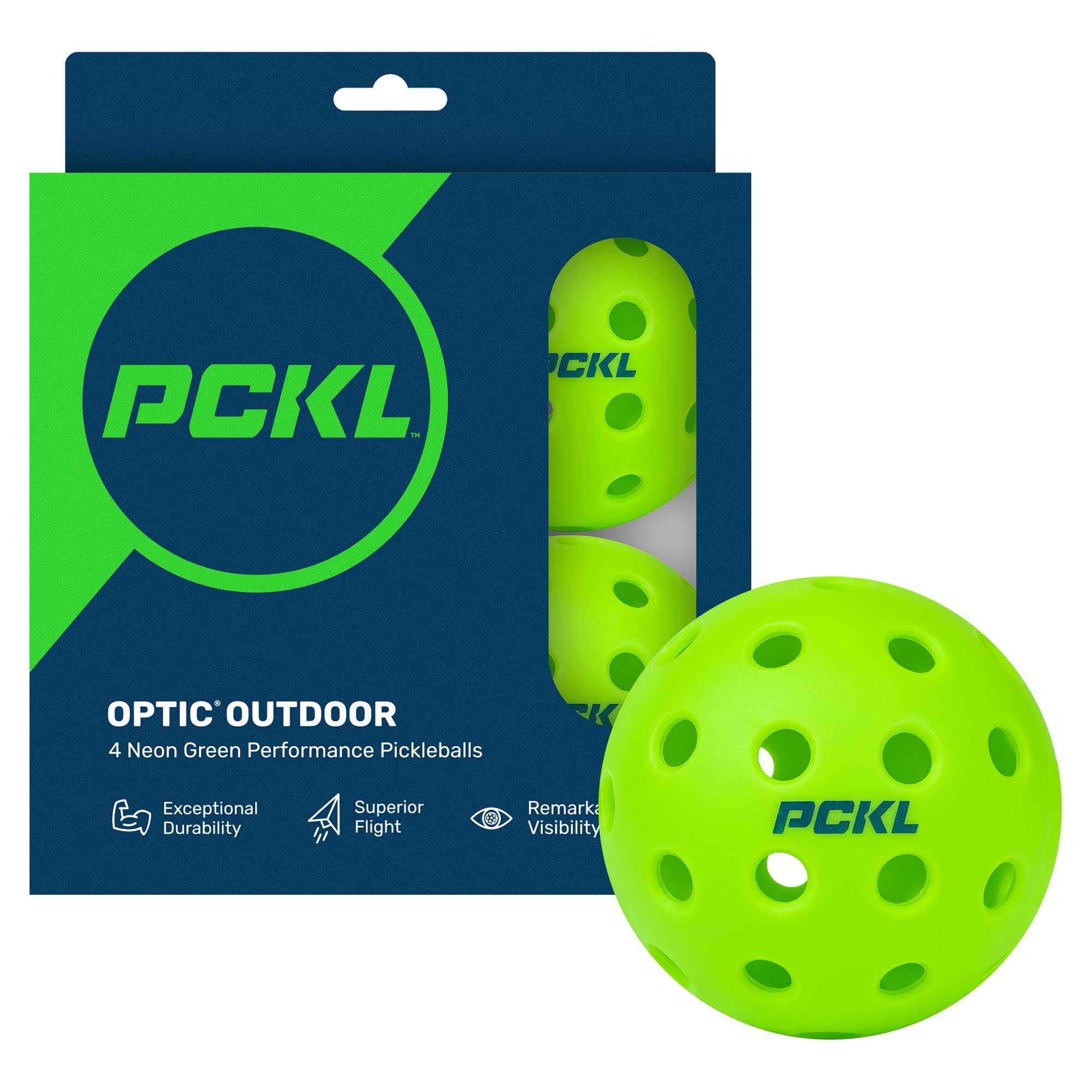 PCKL Optic Speed Pickleball Balls | Indoor & Outdoor | 4 Pack of Balls | Built to USAPA Specifications (Outdoor Neon Green)