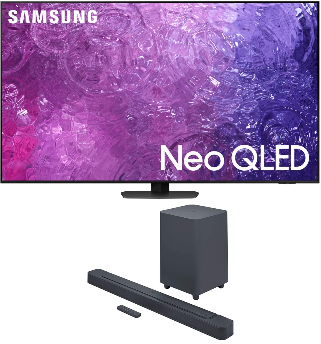 SAMSUNG QN75QN90CAFXZA 75 Inch Neo QLED Smart TV with 4K Upscaling and a JBL BAR-500 5.1ch Soundbar and Subwoofer with MultiBeam and Dolby Atmos (2023)