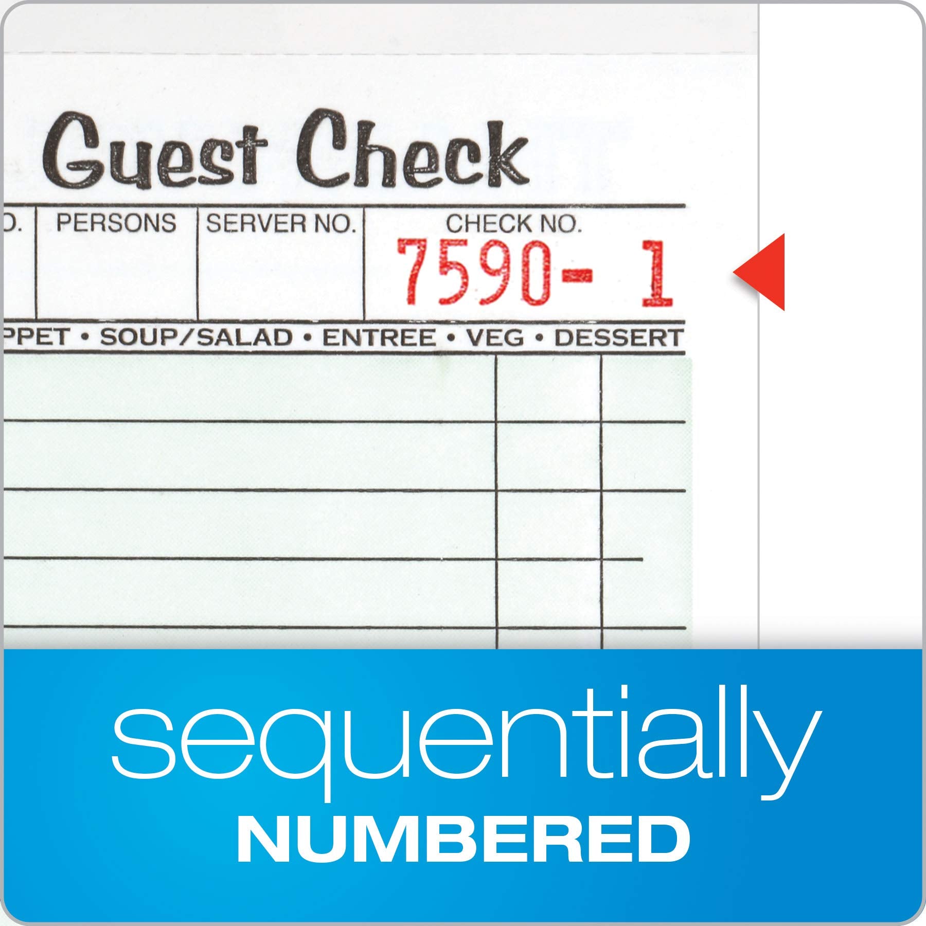 Adams Guest Check Pads, Single Part, Perforated, White, 3-2/5" x 6-3/4 ", 50 Sheets/Pad, 5 Pads/Pack (525SWMT)