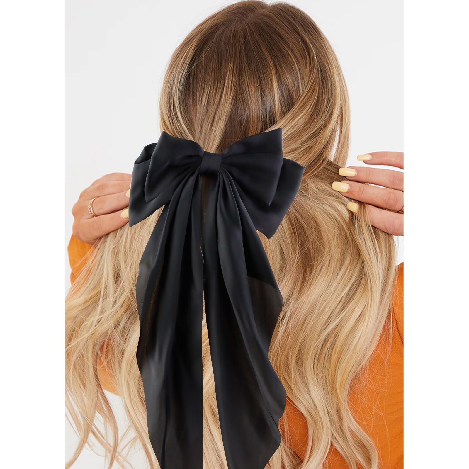 Canitor Hair Bows for Women Silky Satin Hair Ribbon Hair Barrettes Clip Oversized Long Tail Hair Bows Cute Aesthetic Coquette Hair Accessories Preppy Teen Girl Gifts Trendy Stuff Things