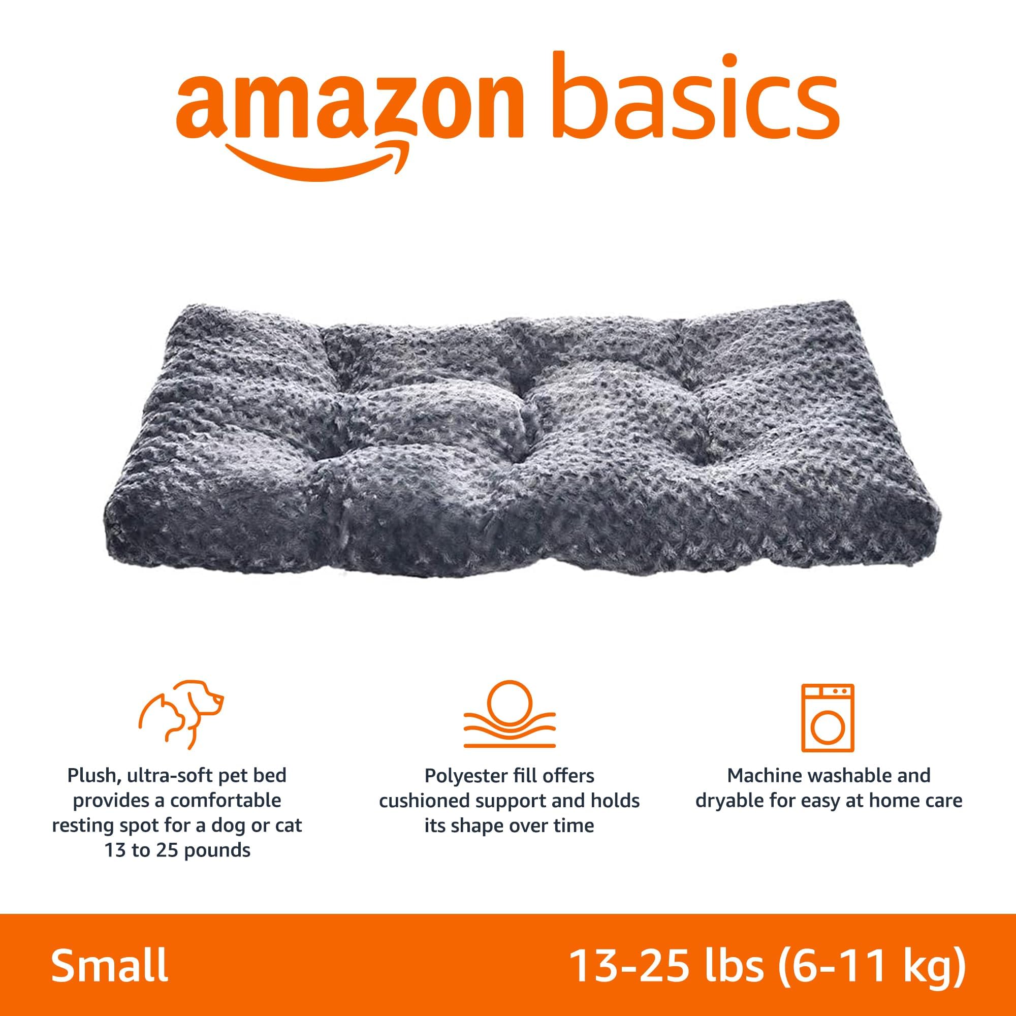 Amazon Basics Cat and Dog Bed and Crate Pad, Machine Washable, Indoor, 29 x 21 x 3 inches, Gray