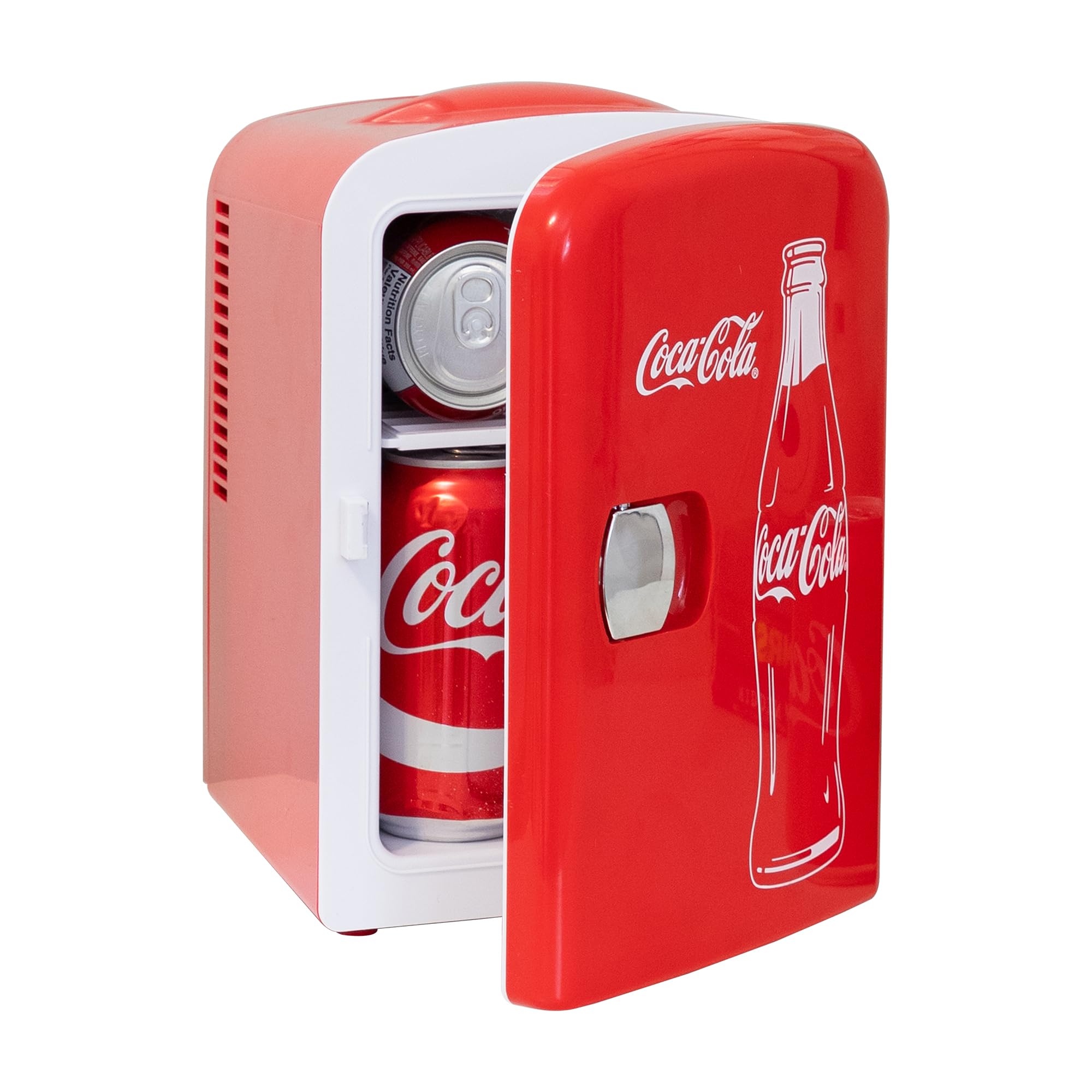 Coca Cola Mini Fridge for Bedroom Skincare Cosmatic Office 4L Small Refrigerator 6 Can Mini Refrigerator Dorm Fridge Portable Cooler 12V DC 110V AC Personal Travel Refrigerator Snacks Drinks Red