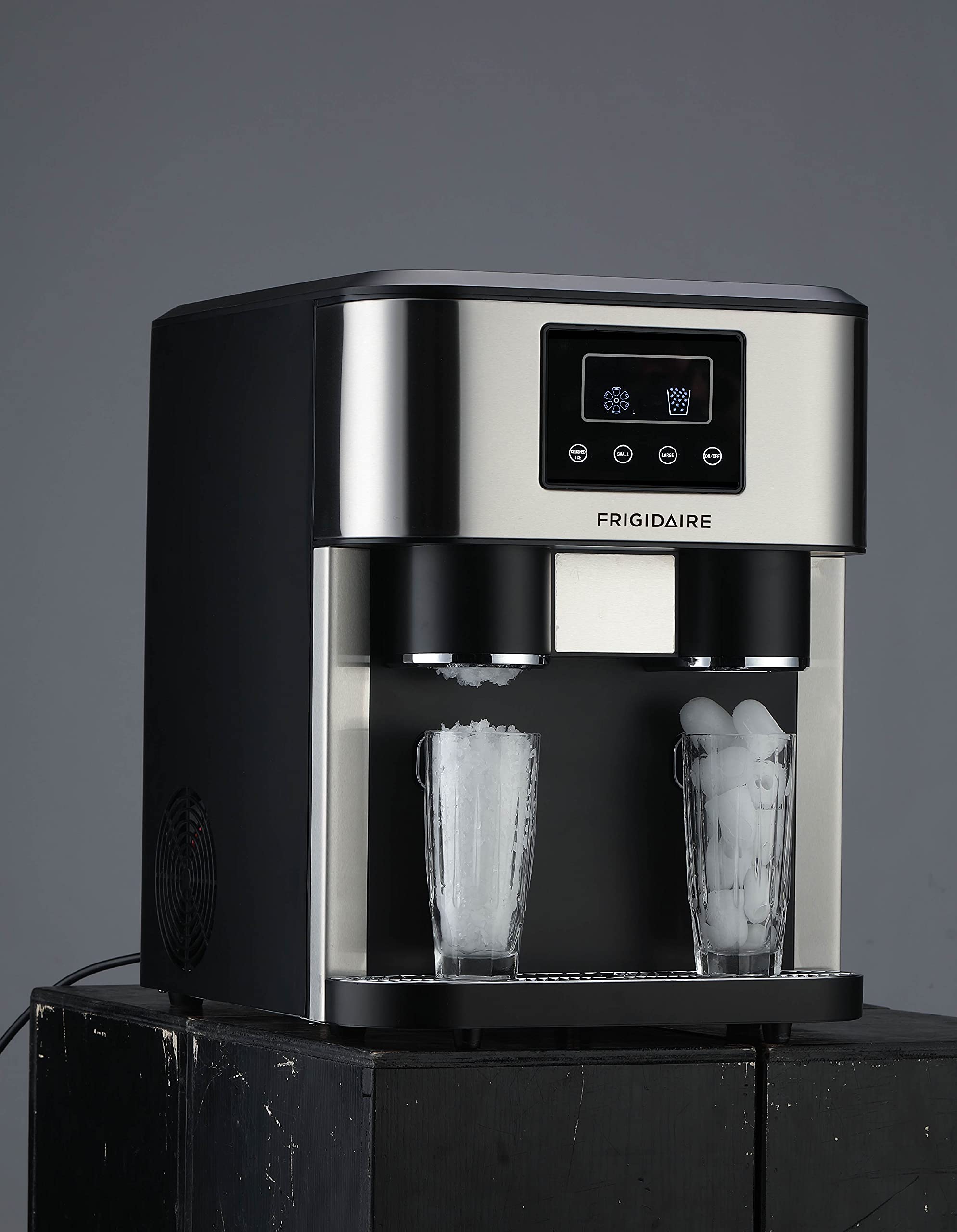 Frigidaire EFIC245-SS EFIC245 3-in-1 Countertop Crunchy Chewable Nugget Style Dual Ice Crusher and Cube Maker, Makes 33 Pounds in 24 Hours, 2 Sizes, with Water Dispenser and Line-in