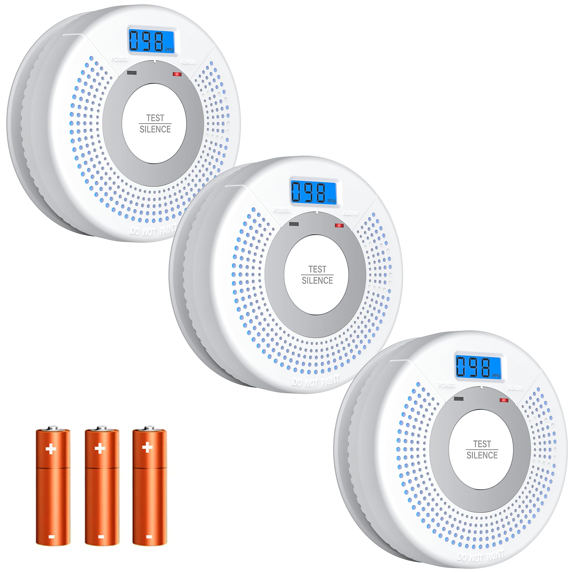 Linsoal 3 Pack Combination Photoelectric Smoke Alarm and Carbon Monoxide Detector Battery Operated with Digital Display (White)