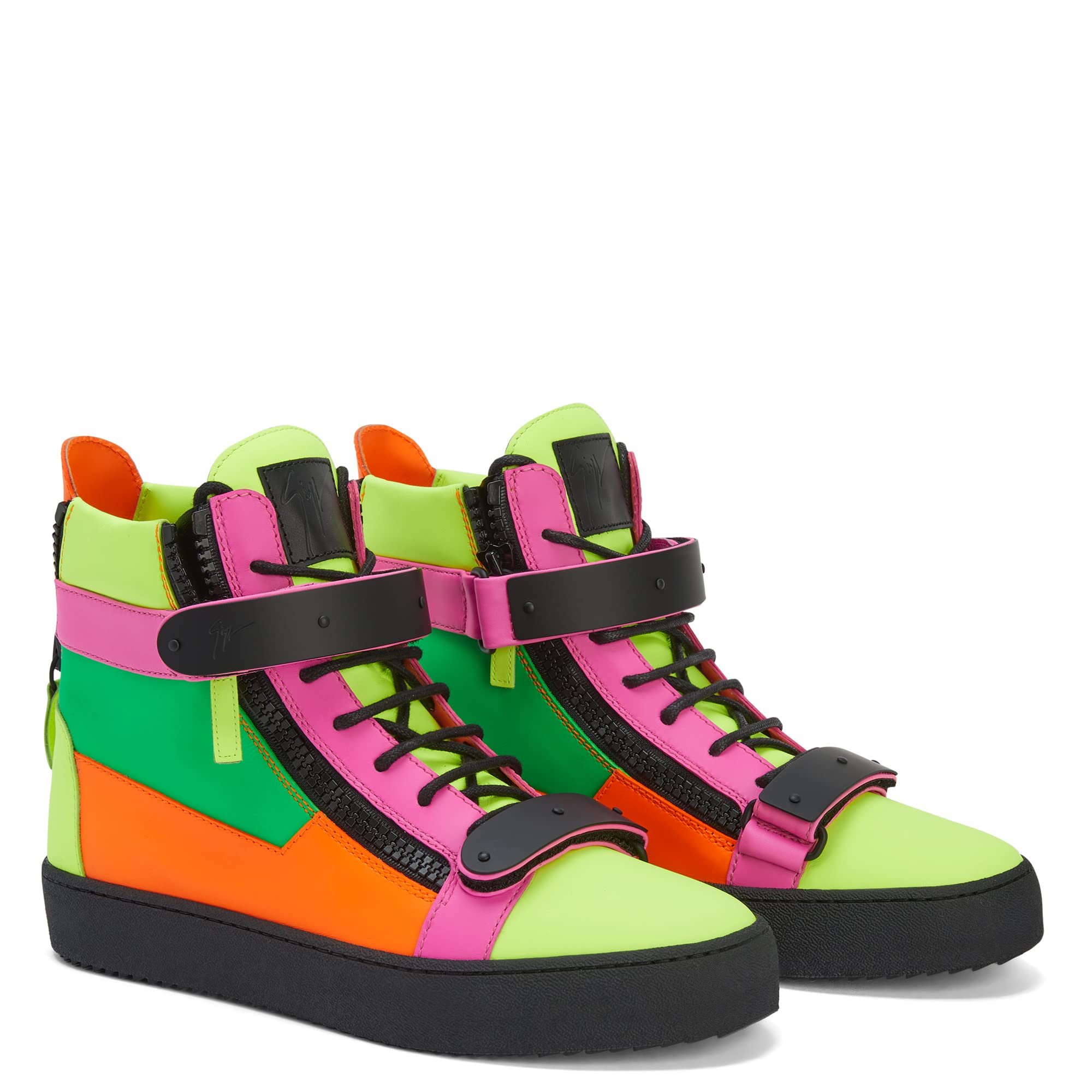 Giuseppe Zanotti, Coby Neon Multicoloured Leather High-Top Sneakers, 9.5, Multicolor