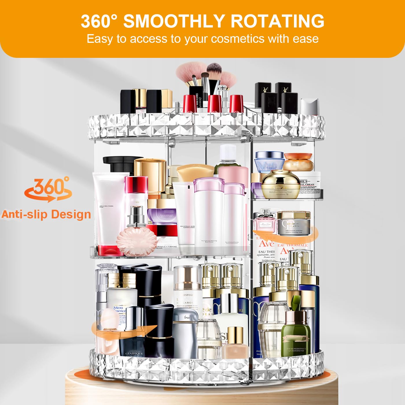 MISERWE Makeup Organizer 360 Degree Rotating 7 Adjustable Layers Large Capacity Cosmetic Organizer Transparent Make Up Organizers and Storage, Clear