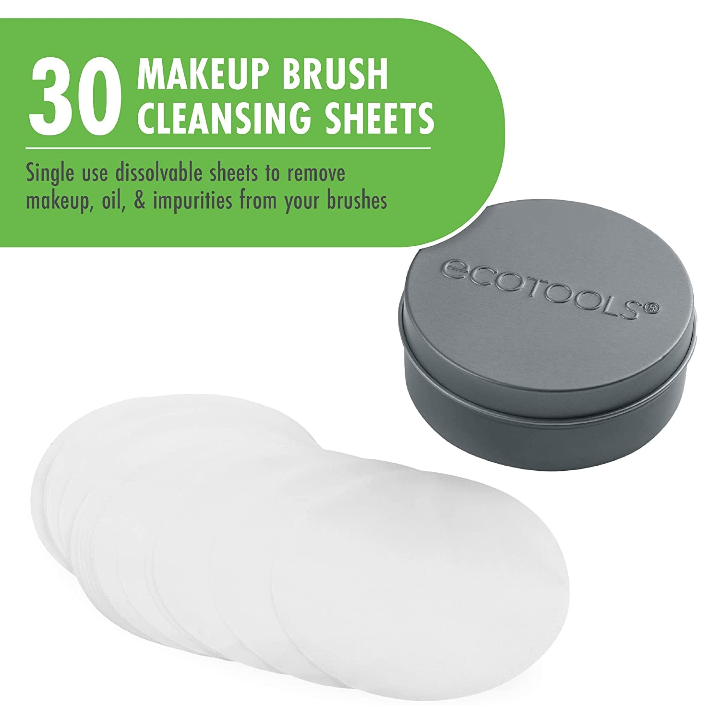 EcoTools Professional Makeup Brush Cleaner and Beauty Blender Dissolving Sheets with Textured Mat, Plastic-Free Recyclable Packaging, Cruelty Free, Vegan, Travel Size, Add Water, 30 Sheet Count