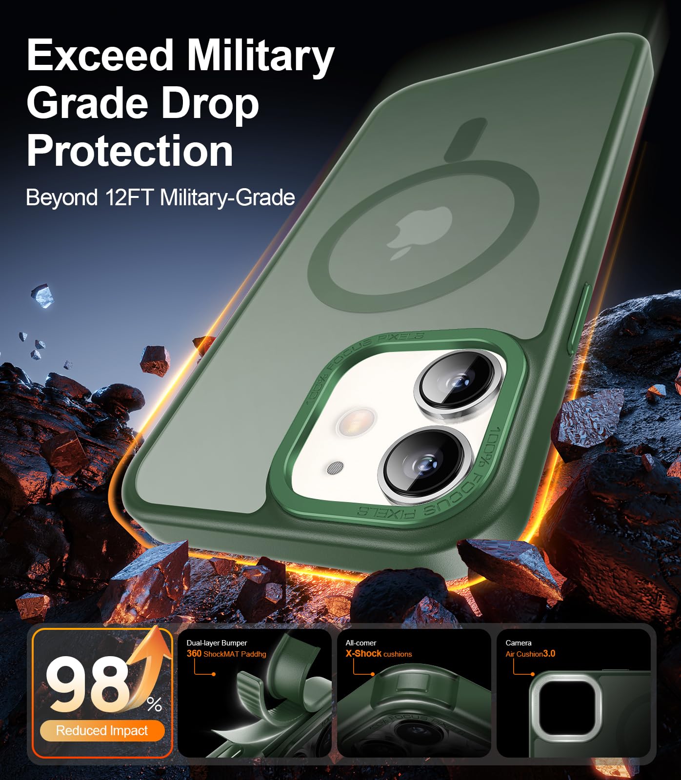 LUHOURI Magnetic for iPhone 11 Case with Screen Protector, Wireless Charging Compatible, Military Grade Drop Protection, Slim Fit Shockproof Translucent Matte iPhone 11 Phone Case 6.1" - Pine Green