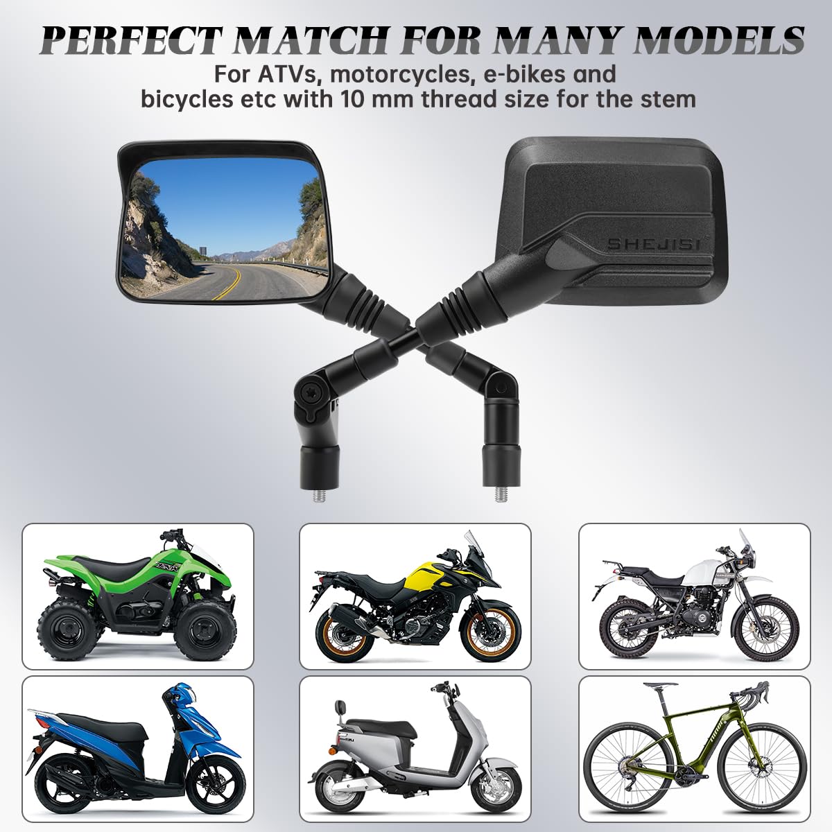 SHEJISI Motorcycle Mirrors,ATV Mirrors (2Pack) with Impact Resistance,Anti-glare with Rainproof,with7/8" Handlebar Mounts,Motorcycle Mirrors for Handlebars fit Suzuki,Honda,Grom,Yamaha,Kawasaki,Ducati