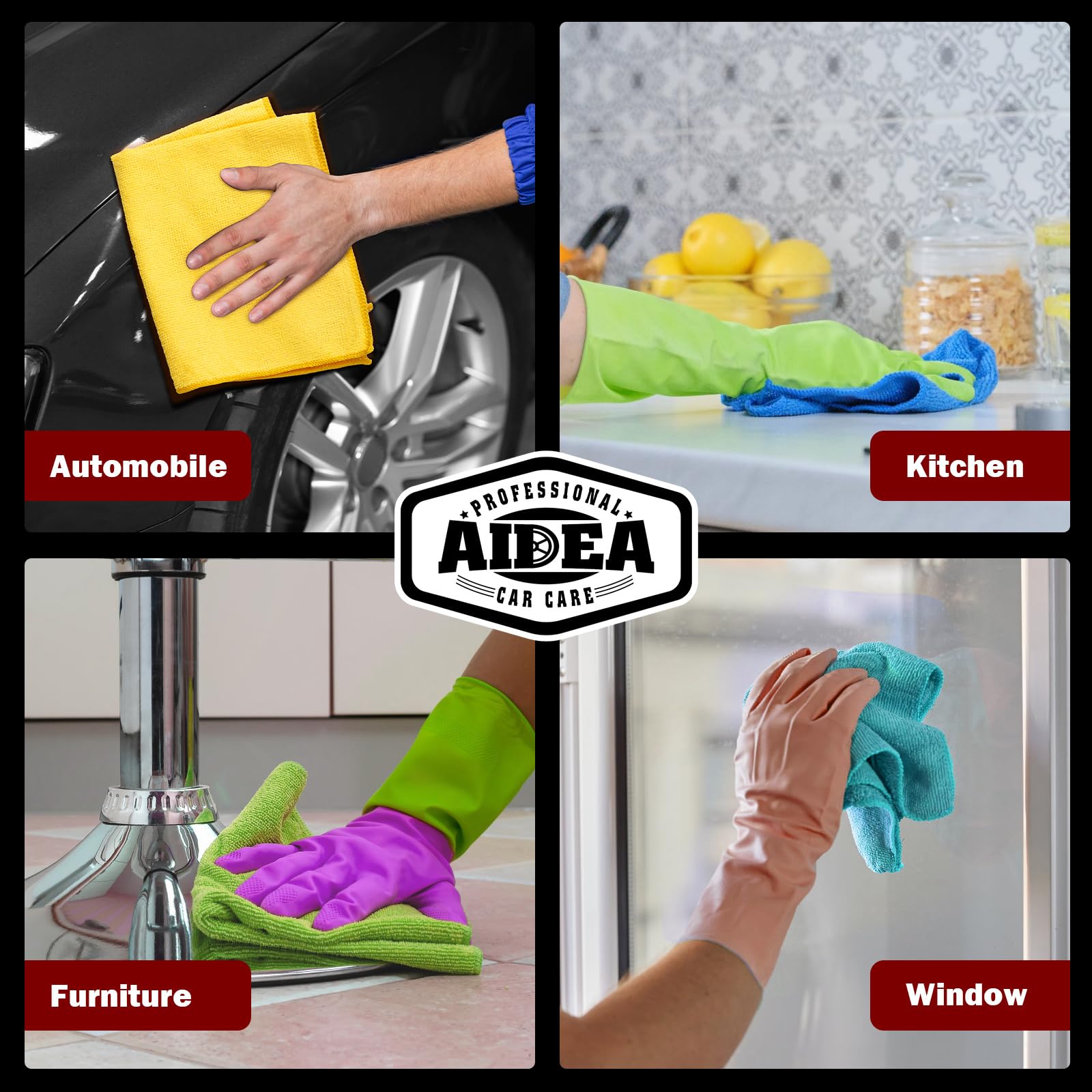 AIDEA Microfiber Cleaning Cloths, 50PK, Microfiber Towels for Cars, Premium All Purpose Car Cloth, Dusting Cloth Cleaning Rags, Absorbent Microfiber Cloth for SUVs, House, Kitchen, Window, 12"×12"