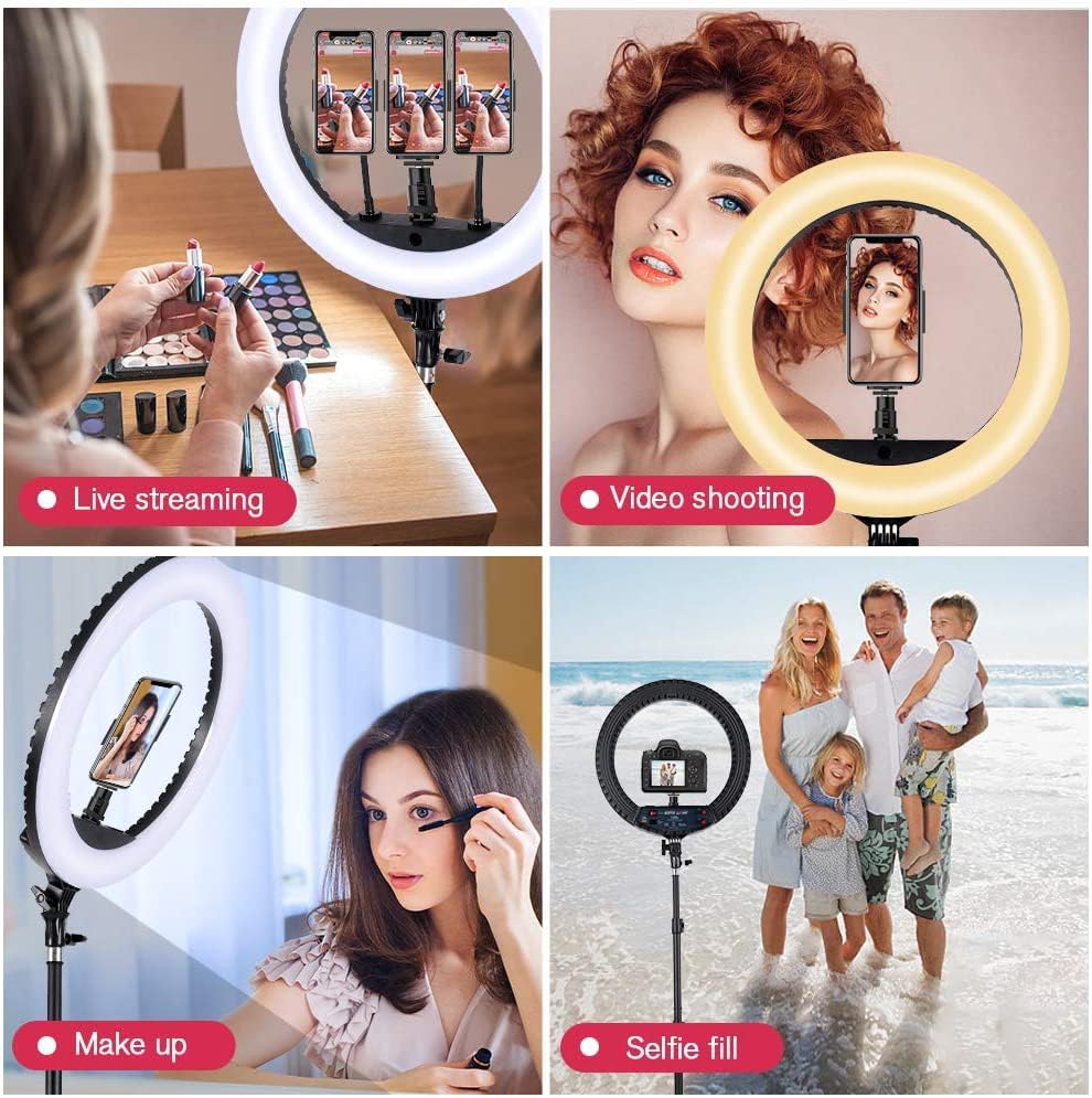 18 inch LED Ring Light with Tripod Stand Dimmable Makeup Selfie Ring light for Studio Portrait YouTube Vlog Video Shooting with Carrying Bag and Remote Controller, CRI 90