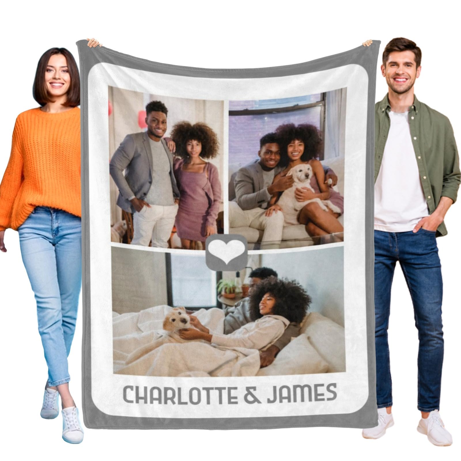 Personalized Couples Blankets with Photos and Names, Custom Valentines Day Couples Gifts for Girlfriend Boyfriend, Customized Birthday Gift for Her Him, Valentines Day Blanket for Home Camping