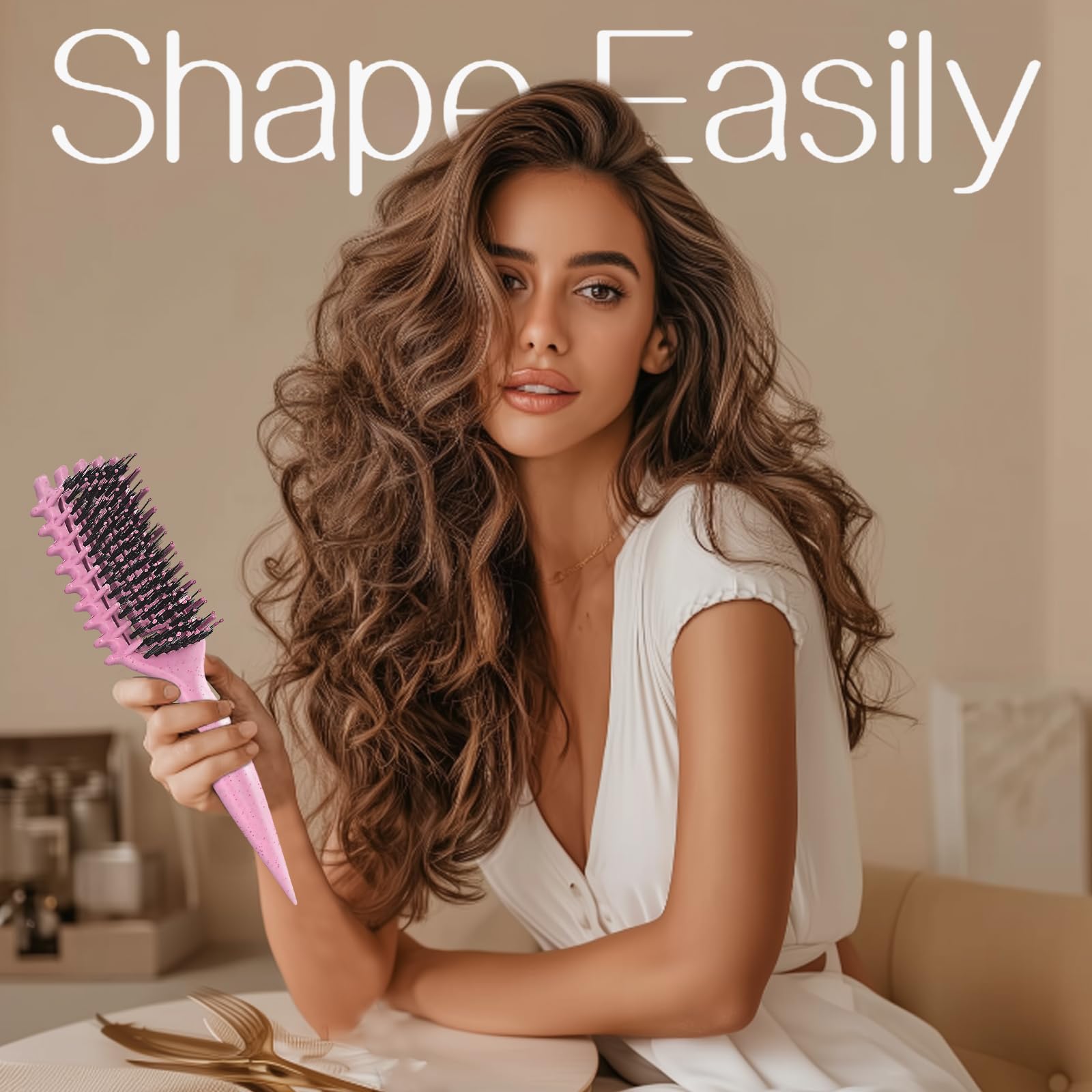 Curly Hair Brush,Curl Defining Brush for Effortlessly Defined Curls & Waves,Vented Hair Brush for Wet & Dry Hair,Women and Men,Reduces Frizz (Pink)