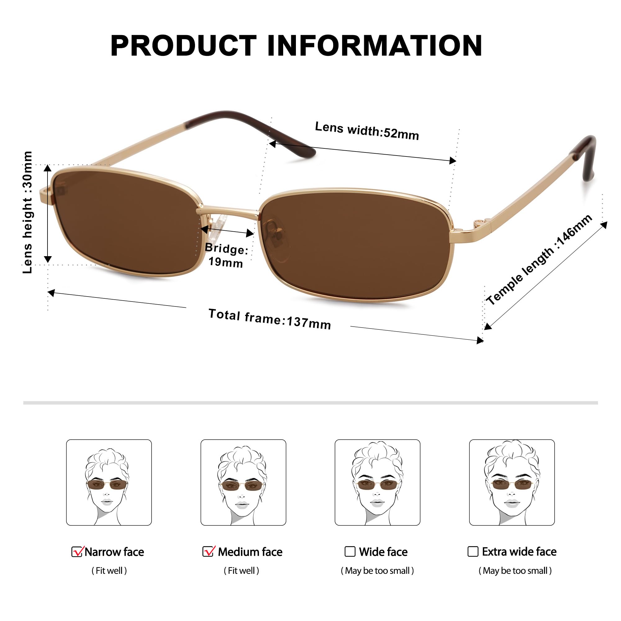 SOJOS Small Y2k Narrow Rectangle Sunglasses Womens Mens Retro 80s 90s Skinny Sunnies SJ1187, Gold/Dark Brown