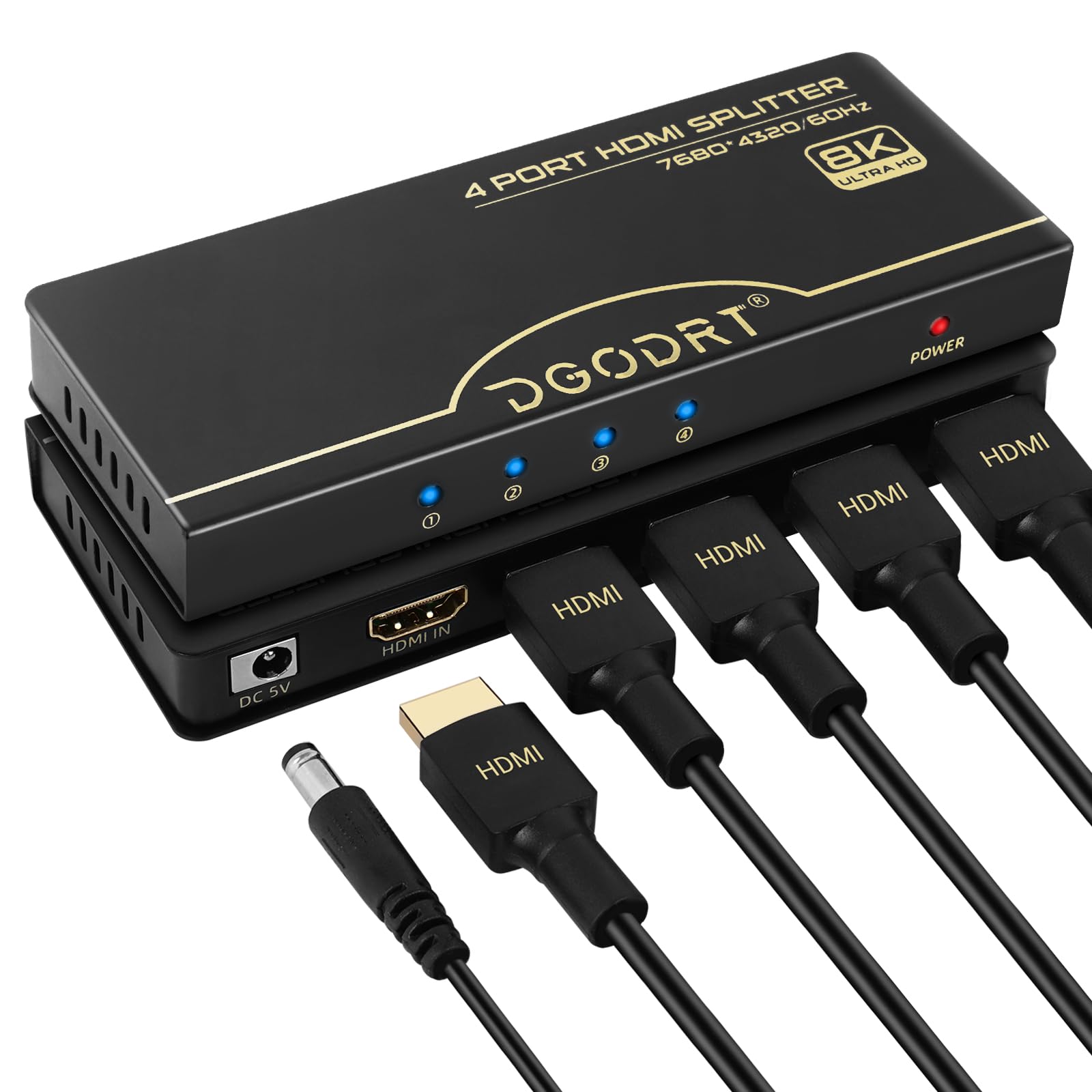 8K 60Hz HDMI Splitter 1 in 4 Out Extended Display, 1x4 HDMI Splitter 48Gbps Distributor Box Support 3D HDR HDCP 2.3 for HDTV,Fire Stick,PS5,Xbox,Blu Ray(1 Source onto 4 Displays)