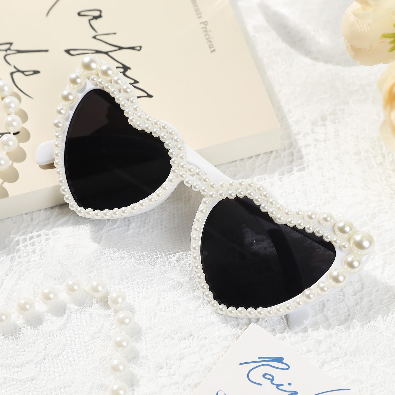 YOGFIT Heart Pearl Sunglasses for Women Fashion Classic Love Eye Protection Sunglasses Vintage Cute White Heart Sunglasses