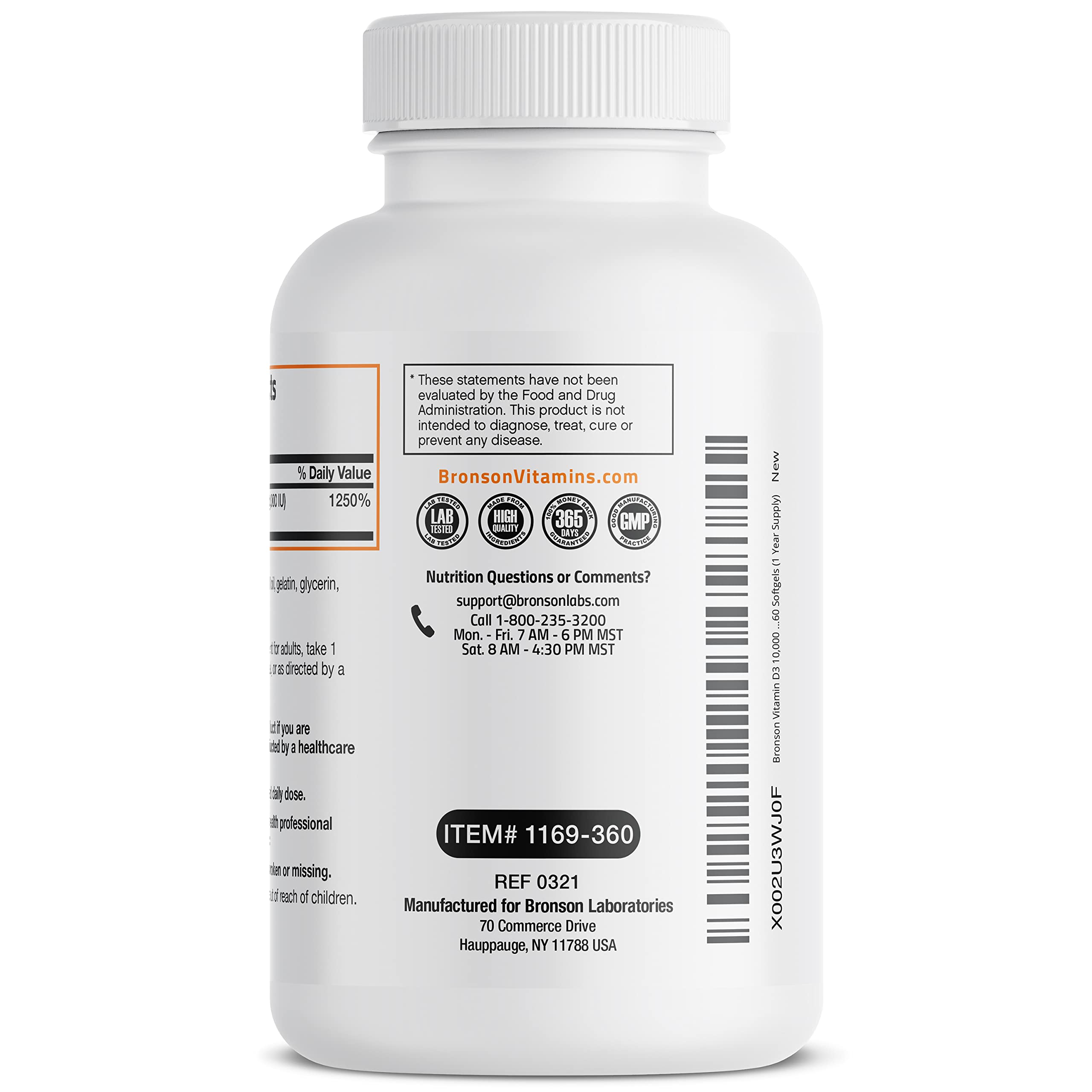 Bronson Vitamin D3 10,000 IU (250 mcg) High Potency - Supports Healthy Immune System, Strong Bones, Muscles & Teeth - Non GMO, 360 Softgels (1 Year Supply)