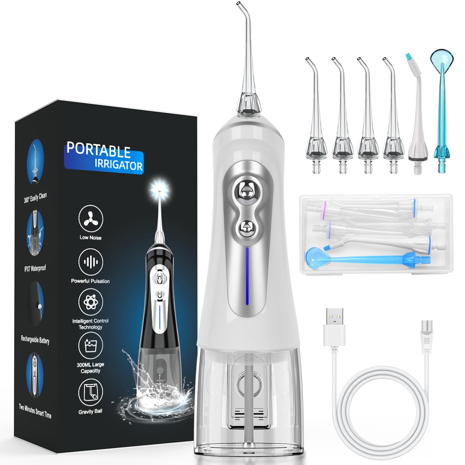 Ypink Water Dental Flosser for Teeth Pick - 6 Modes Cordless Oral Irrigator,IPX7 Waterproof Braces Cleaner,320ML Portable Rechargeable Travel Size Flossing for Travel Home