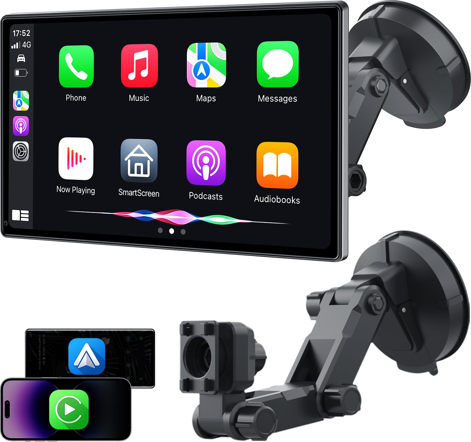 JATAZA Portable 9" Wireless CarPlay & Android Auto Screen for Car - Voice Control, GPS Navigation,Bluetooth, HD Touchscreen,AUX, AirPlay, Car Stereo，Four Sounding Ways