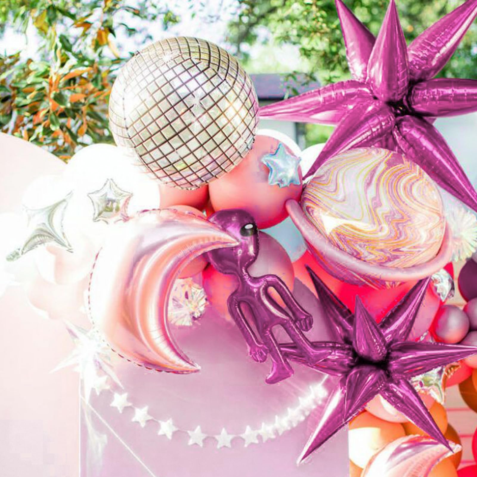 PartyWoo Metallic Pink Balloons 110pcs Different Sizes 18 12 10 5 Inch Pack 22 Inch Rose Pink Starburst Spike Star Foil Mylar Balloon Arch Kit for Birthday Wedding Party Decorations Pink-G114