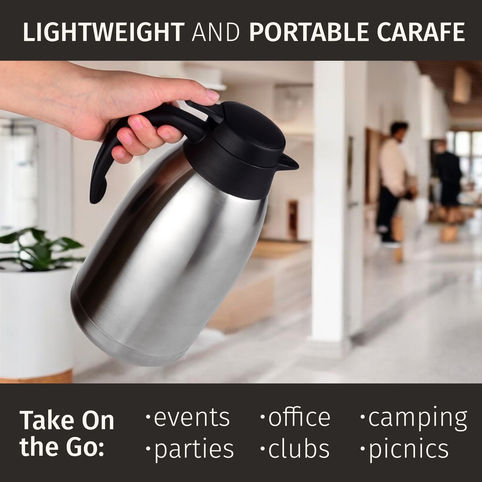 Thermal Coffee Carafe 68oz / 2L - 12 Hours Hot Beverage Dispenser, Insulated Stainless Steel Carafe for Hot Liquids, Coffee Carafes For Keeping Hot Coffee Dispenser for Parties -Large Tea Carafe Flask